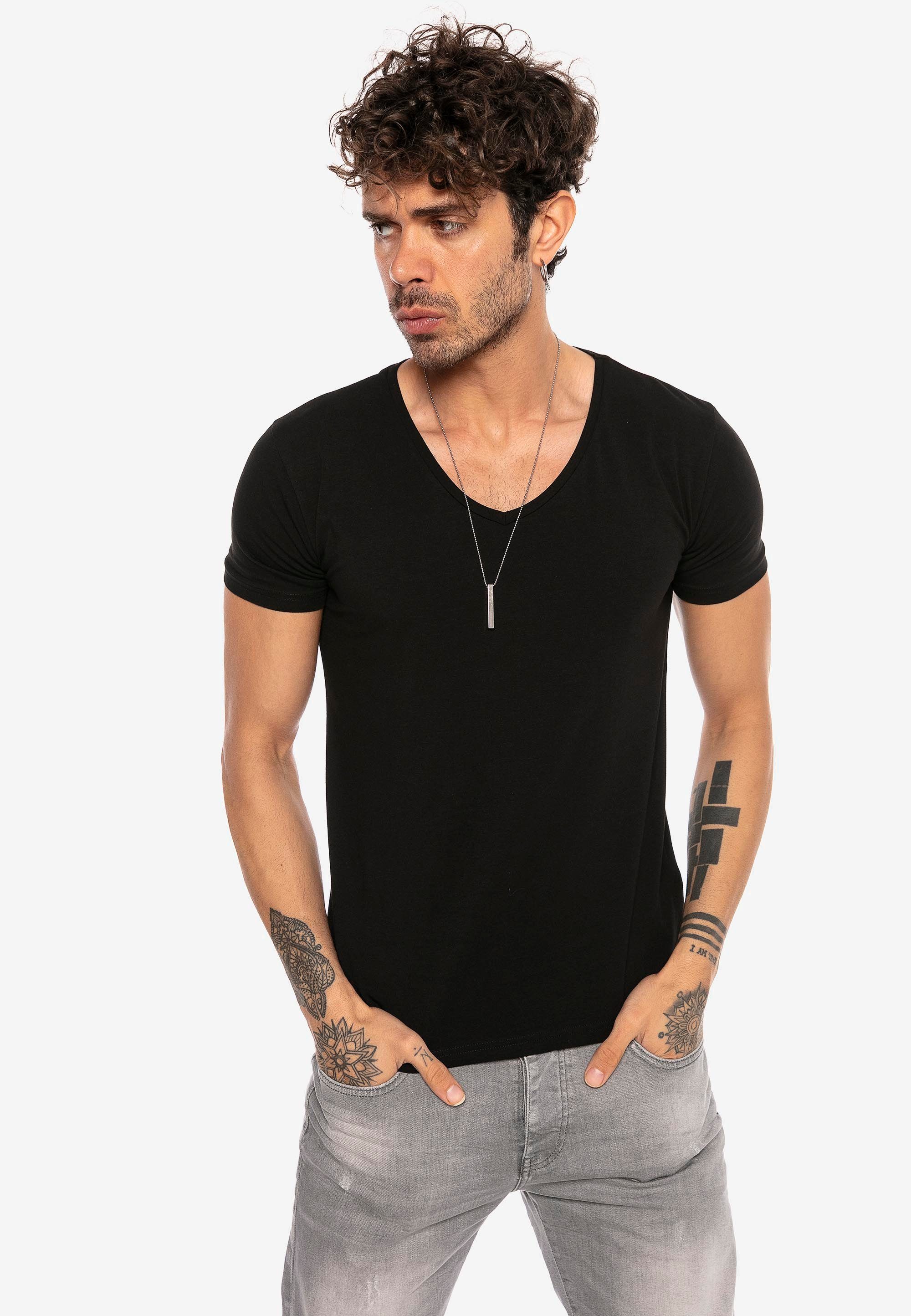 RedBridge T-Shirt Fullerton basic mit Logopatch aus Metall schwarz