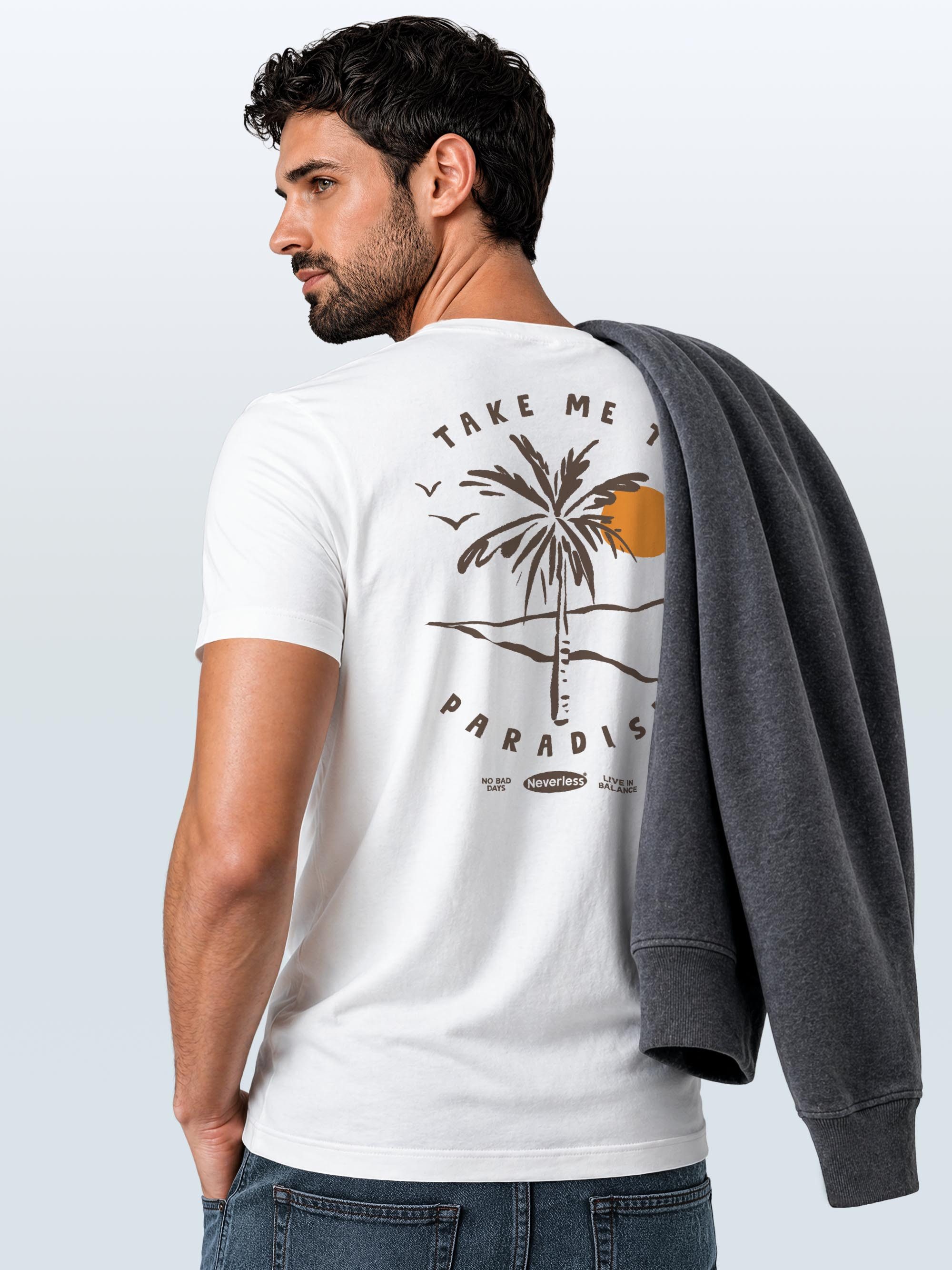 Neverless Print-Shirt Herren T-Shirt Backprint Palmen Aufdruck Sommer Grafikshirt Urlaub mit Print