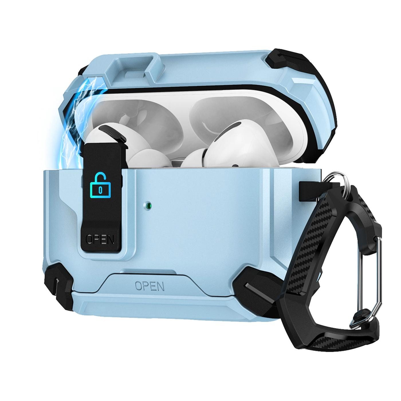 CoolGadget Kopfhörer-Schutzhülle Defender Hülle für Apple AirPods Pro 3 magnetisch mit Karabiner, 360° Full-Body Case Schutzhülle Handy Standfunktion magnetisch ladbar