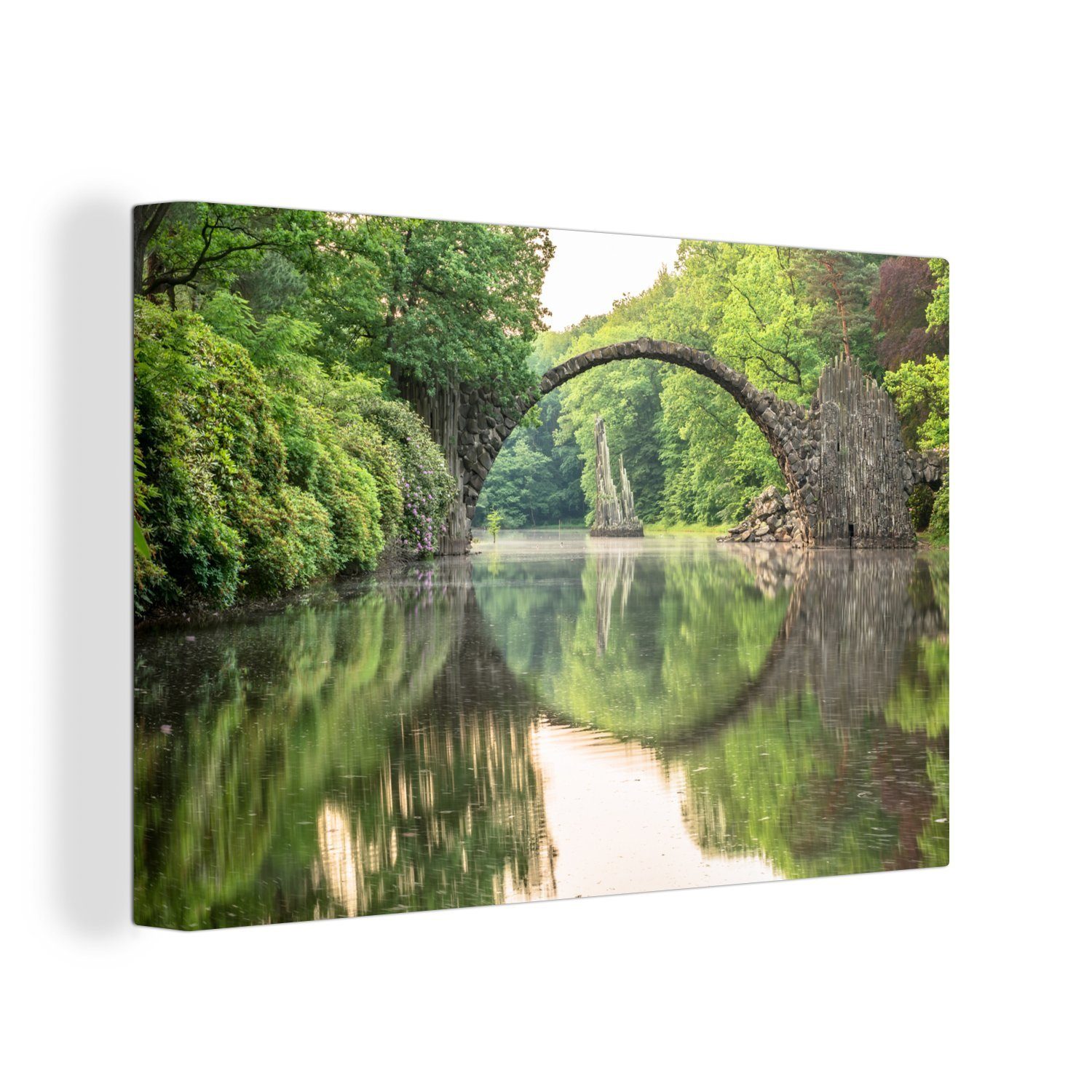 OneMillionCanvasses® Leinwandbild Wasser unter der Rakotz-Brücke in Kromlau, (1 St), Wandbild Leinwandbilder, Aufhängefertig, Wanddeko, 30x20 cm