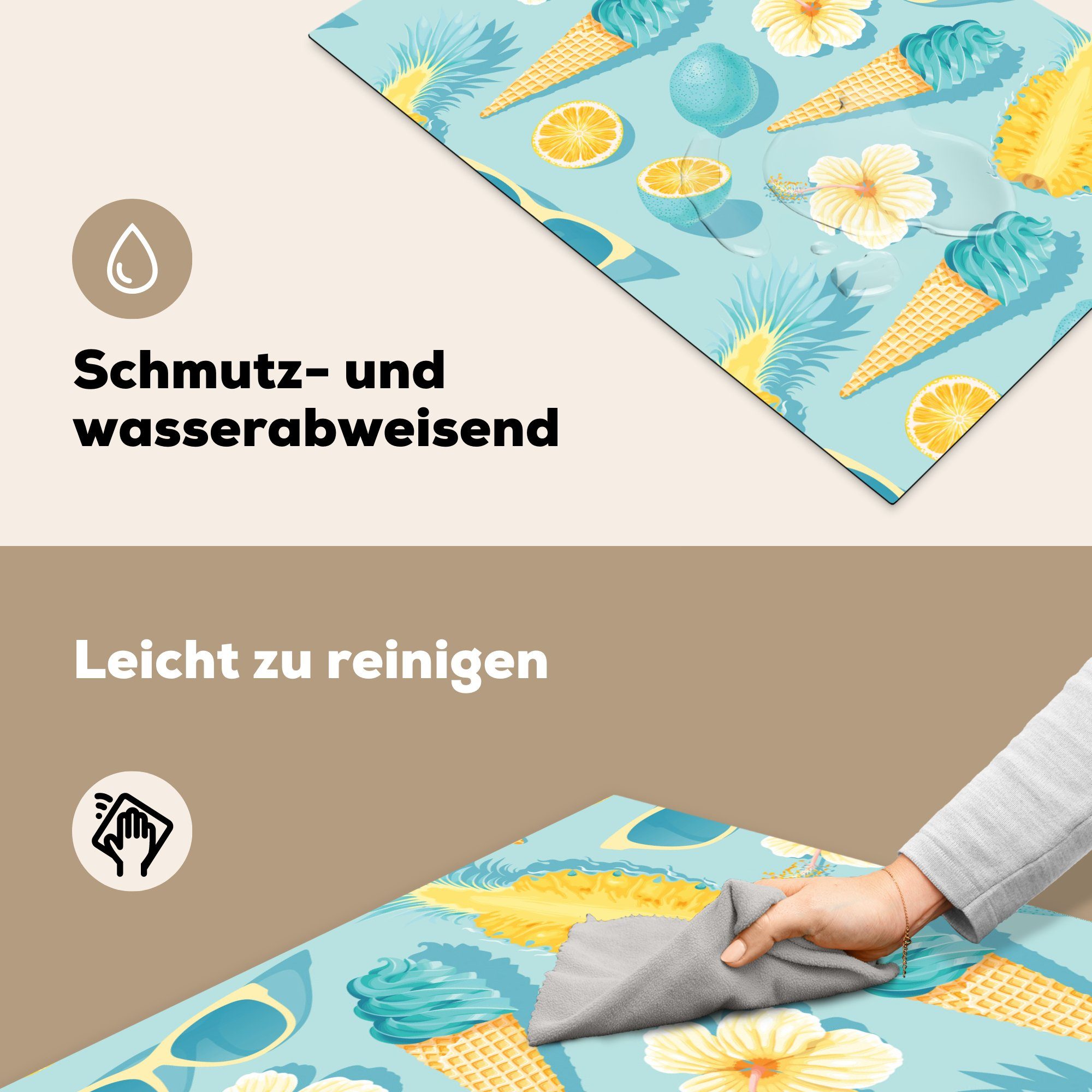 Ceranfeldabdeckung Schutz - MuchoWow Blumen - cm, (1 Vinyl, die 81x52 Induktionskochfeld - küche, tlg), Herdblende-/Abdeckplatte Obst für Blau, Sommer