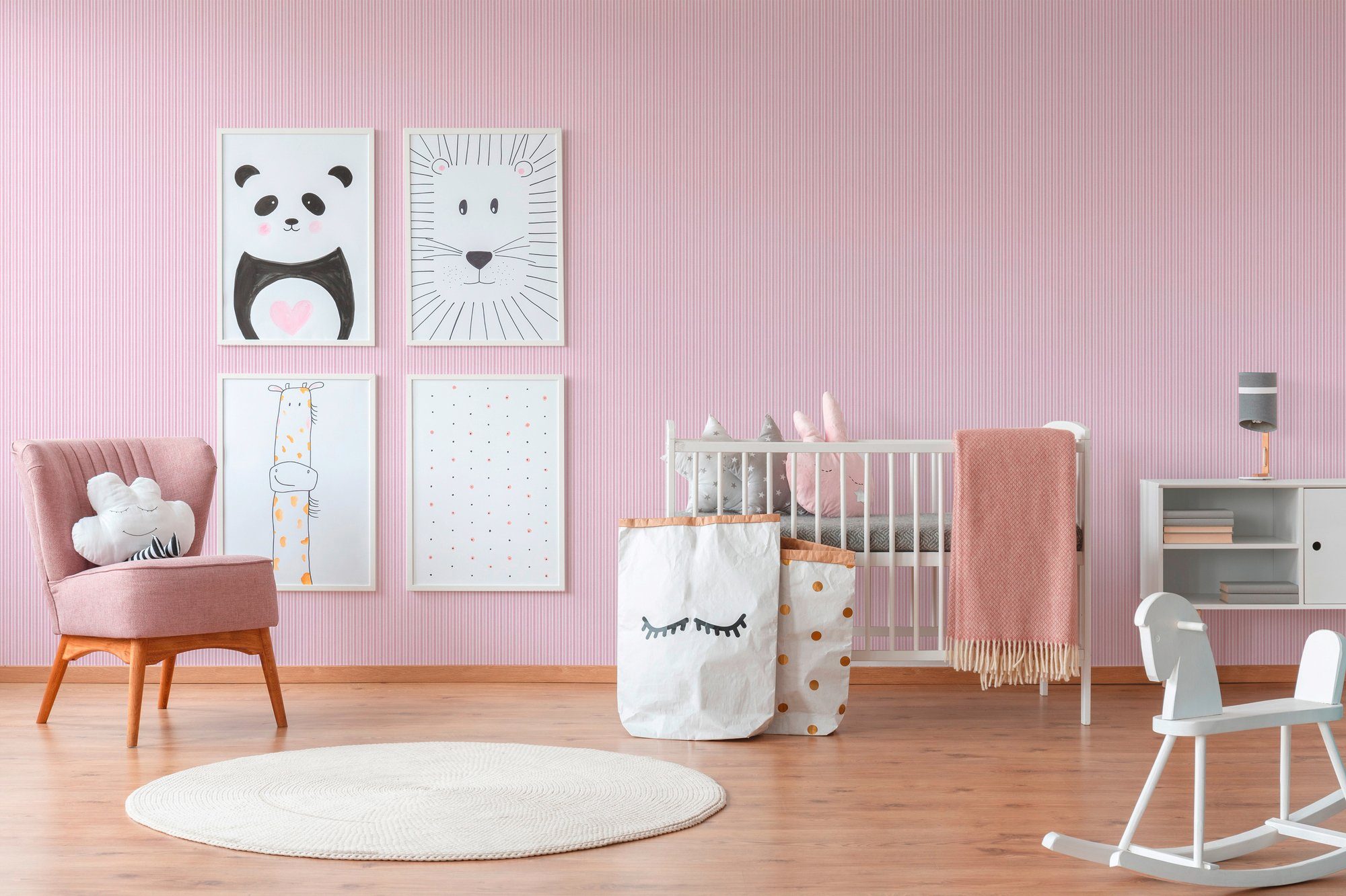 Tapete leicht K&L walls gestreift, Art St), glänzend, Streifen, geprägt, Vliestapete Streifen Kinderzimmer rosa längsgestreift, (1 living Little Stars, Wall