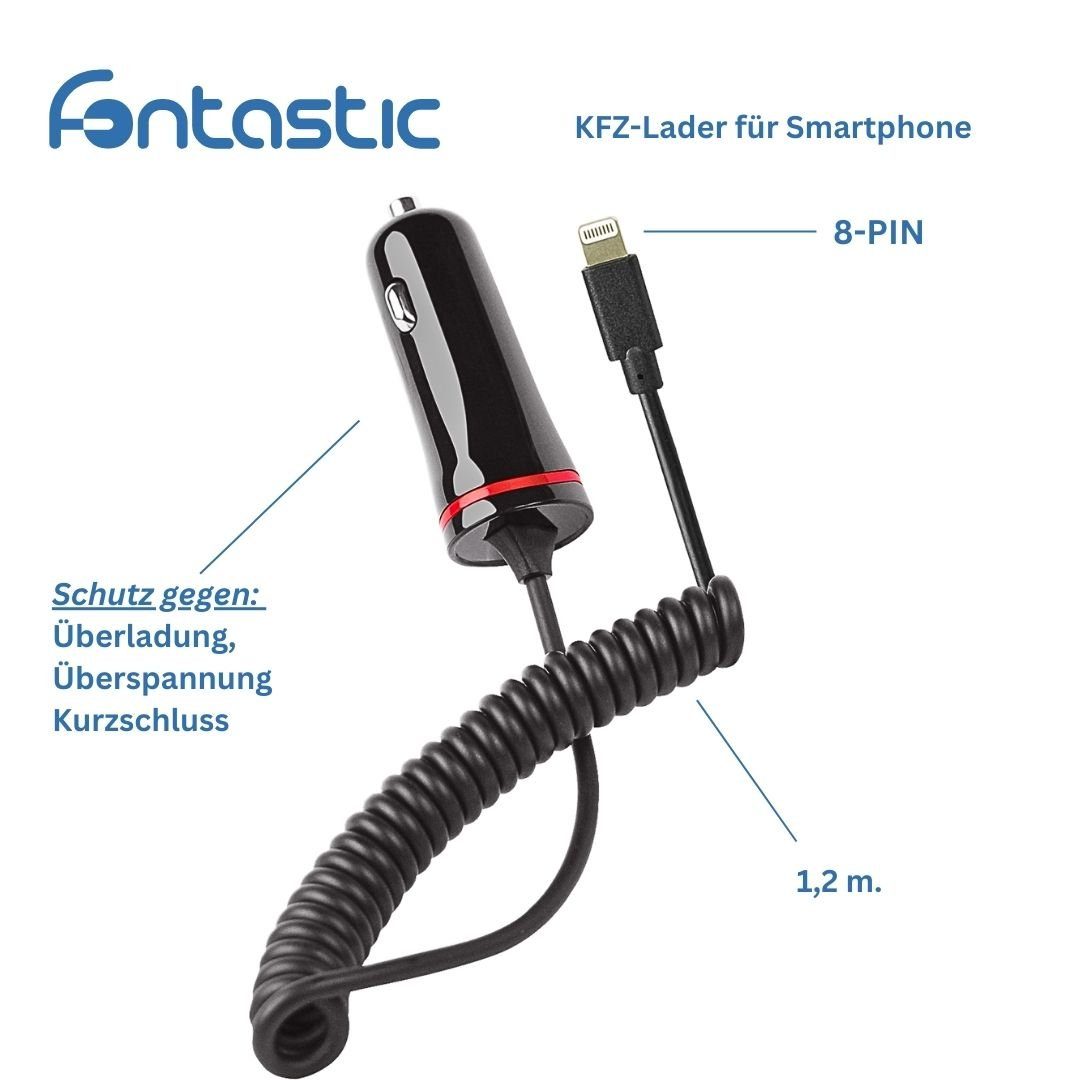fontastic Kfz-Ladekabel Lightning 1A Smartphone-Ladegerät (Zigarettenanzünder-Lader für Smartphones)