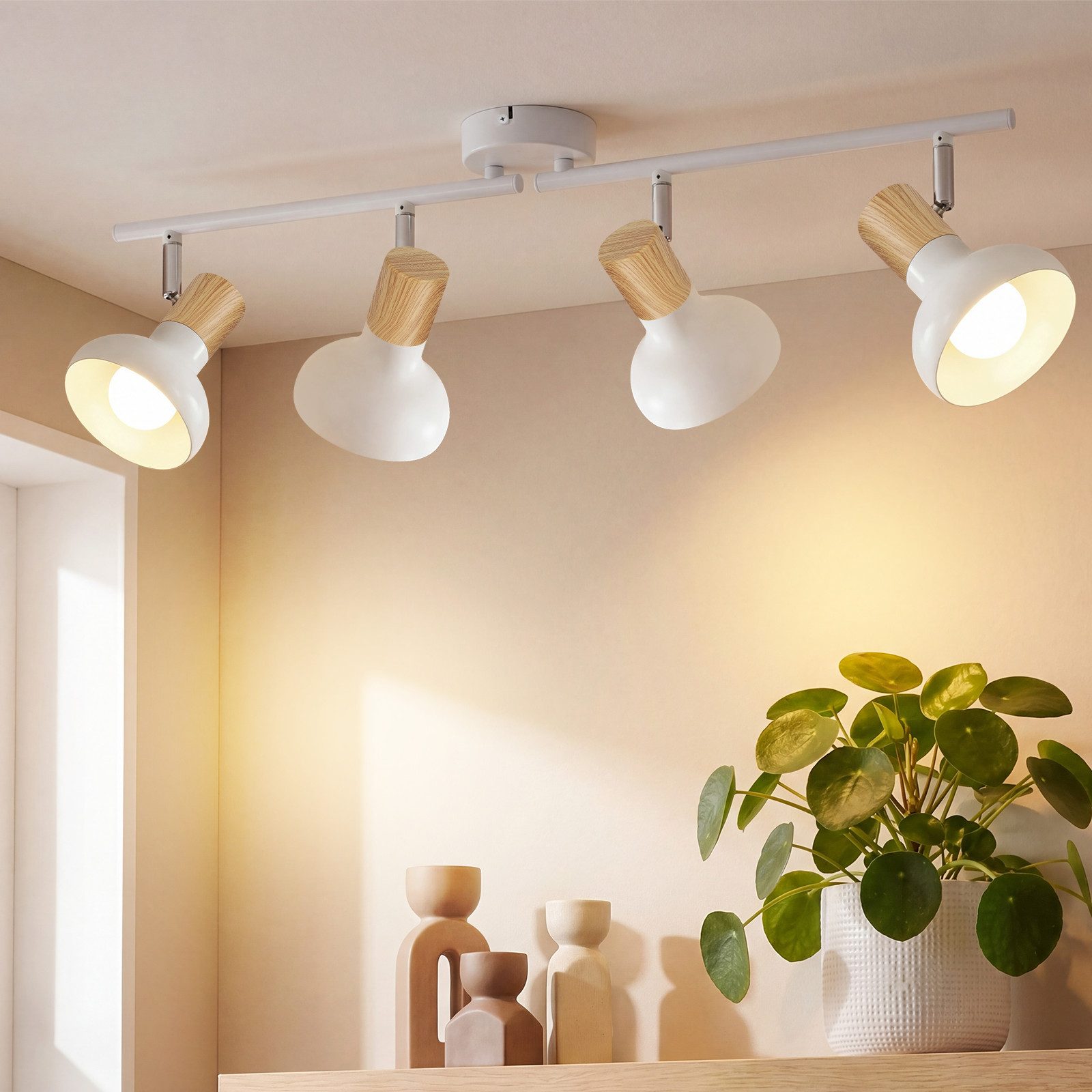 ZMH Deckenstrahler E14 Flammig Eisen Lampenschirm Deckenlampe Flur & Schlafzimmer, ohne Leuchtmittel, Weiß Schwenkbar 350° Modern Wohnzimmerlampe
