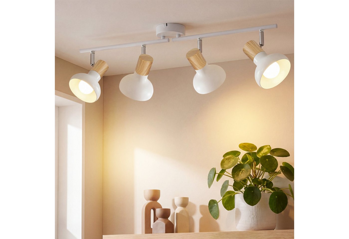 ZMH Deckenstrahler 4 Flammig Industrial E14 Deckenleuchte für Treppenhaus Schlafzimmer, Hochwertige Design, ohne Leuchtmittel, 350° Schwenkbar Weiß Vintage Flurlampe