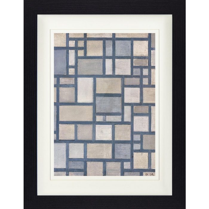 1art1 Bild mit Rahmen Piet Mondrian - Komposition In Hellen Farben Mit Grauen Linien Rasterkomposition 7 1919