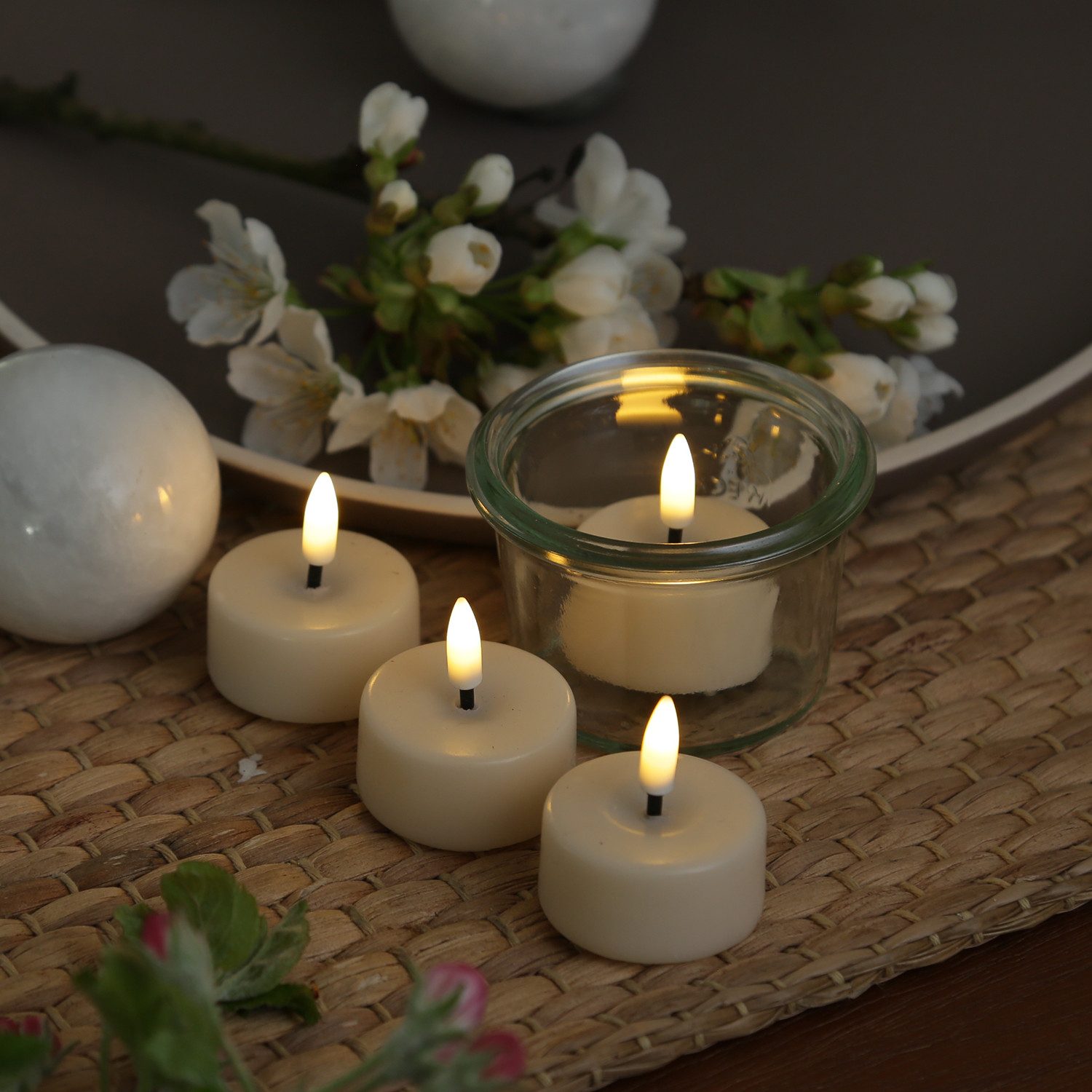 LED-Kerze LED Mini Teelichter Mia flackernd mit Batterien D: 3,5cm creme 4 Stück