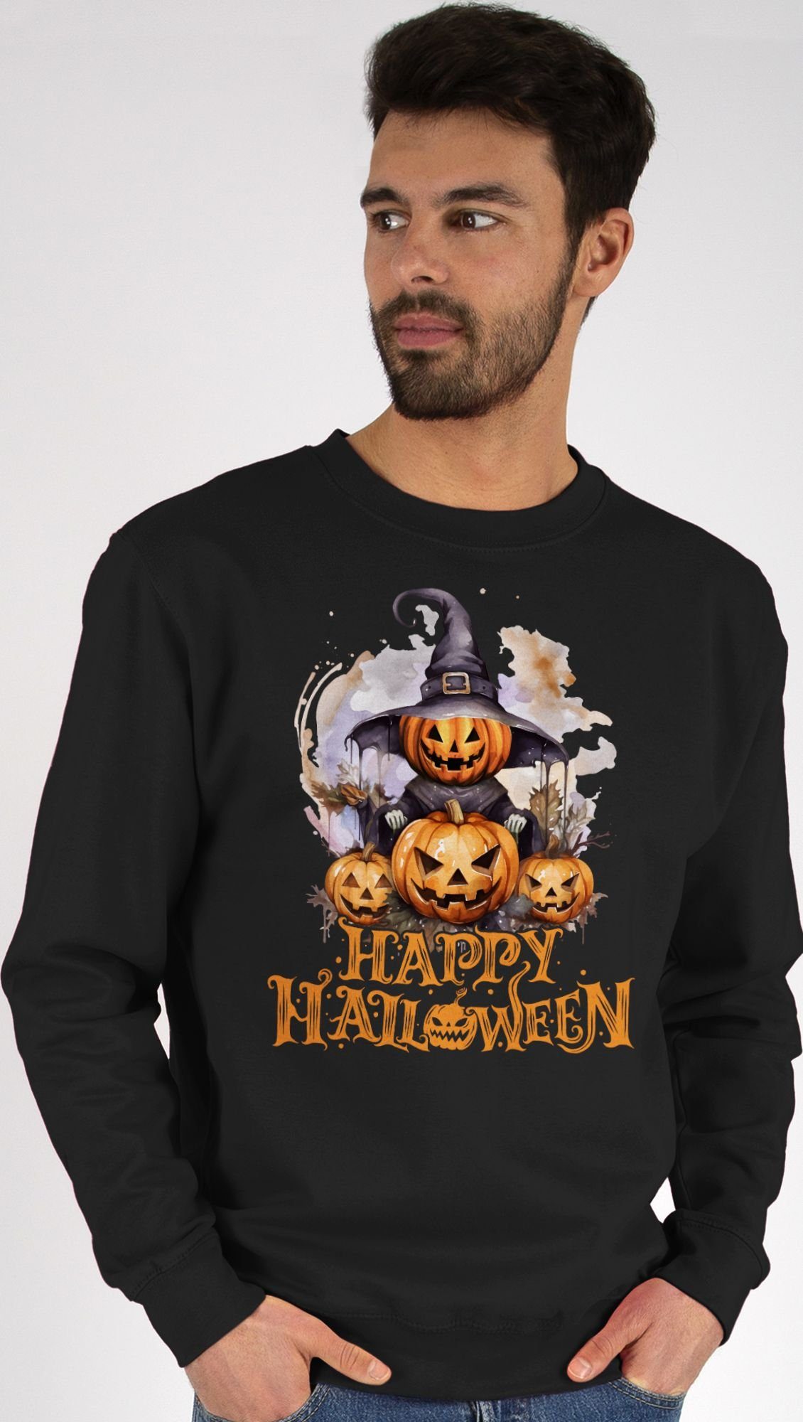 Sweatshirt Happy Halloween Hexe Kürbiskopf Kürbis Gruselig
