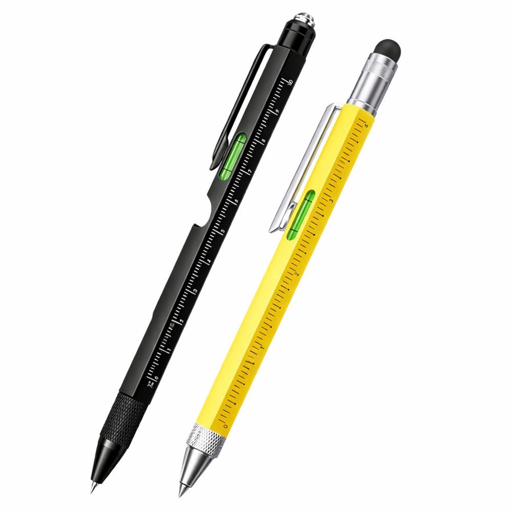 LEAN TOYS Multitool Werkzeugstift Taschenwerkzeug Kugelschreiber, (Spar-Set, 2 St), 9-in-1, LED-Licht, Wasserwaage, Eingabestift