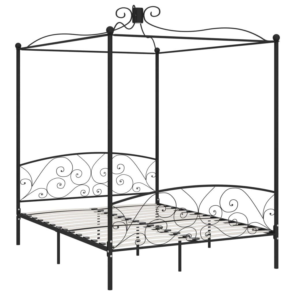 Himmelbett 160 x 200 cm Himmelbett-Gestell Schwarz Metall 160x200 cm Bett Bettrah