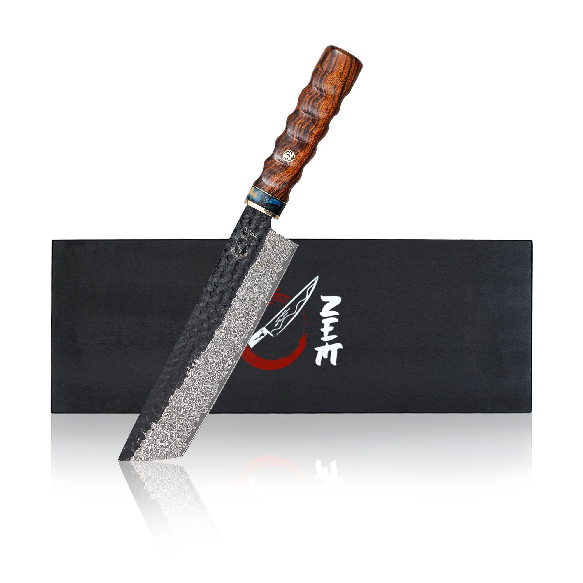Küchenkompane Damastmesser ZEM Damastmesser Fuyu – Nakiri 18 cm – 89 Lagen – Massivholzbox