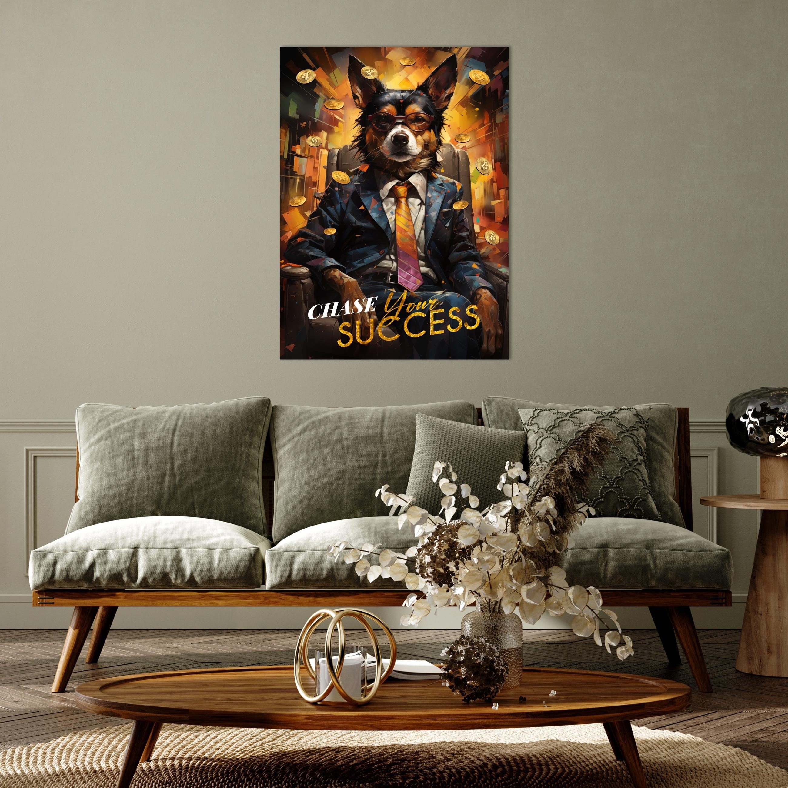 Wallarena Poster Hund im Anzug Wohnzimmer Schlafzimmer Kunstdruck Wandbild XXL, Motivation Poster Bild (Premium Poster mit Rahmen / Ohne Rahmen, 1 St), Groß Wandbilder Größen zur Auswahl: 30x40 cm / 50x70 cm / 70x100 cm