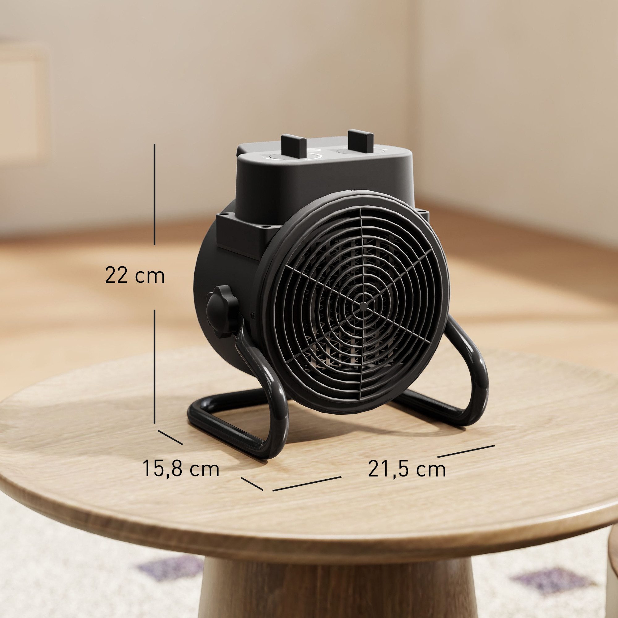 HOMCOM Heizlüfter 2000 W Heizgerät mit 3 Modi, einstellbarem Thermostat, 2000 W, mit Griff, Überhitzungsschutz, Schwarz