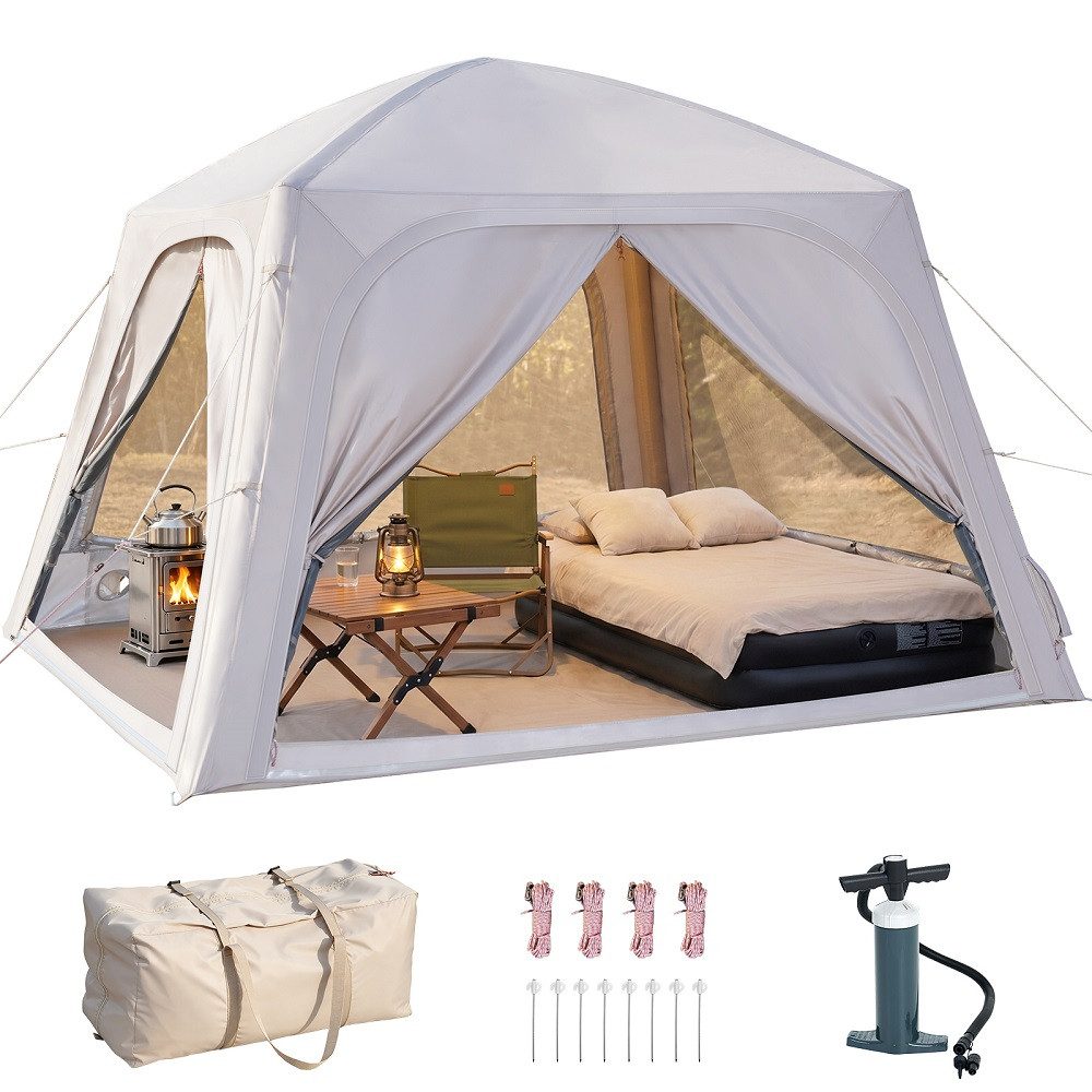Meulbaty aufblasbares Zelt Camping Pavillon mit Luftpumpe Abnehmbarer Türvorhang, Personen: 6 (1 tlg., Air Glamping Zelte für 4 Jahreszeiten Camping), Aufblasbares Campingzelt aus Oxford-Stoff