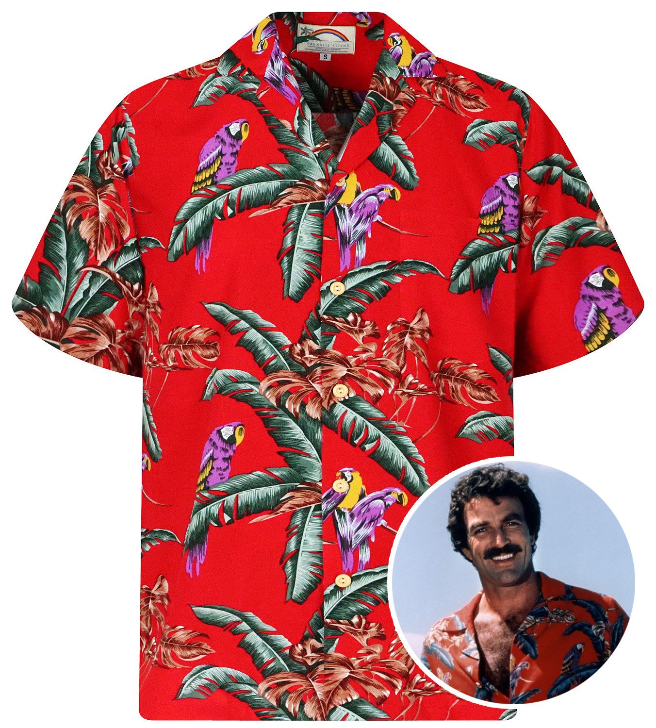 Hawaiihemd Tom Selleck Original Hawaii-Hemd Herren Kurzarm Front-Tasche Stylish