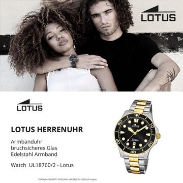 Lotus Quarzuhr Lotus Herren Armbanduhr Sport 18760/2, (Analoguhr), Herrenuhr rund, groß (ca. 45mm) Edelstahlarmband silber, gold
