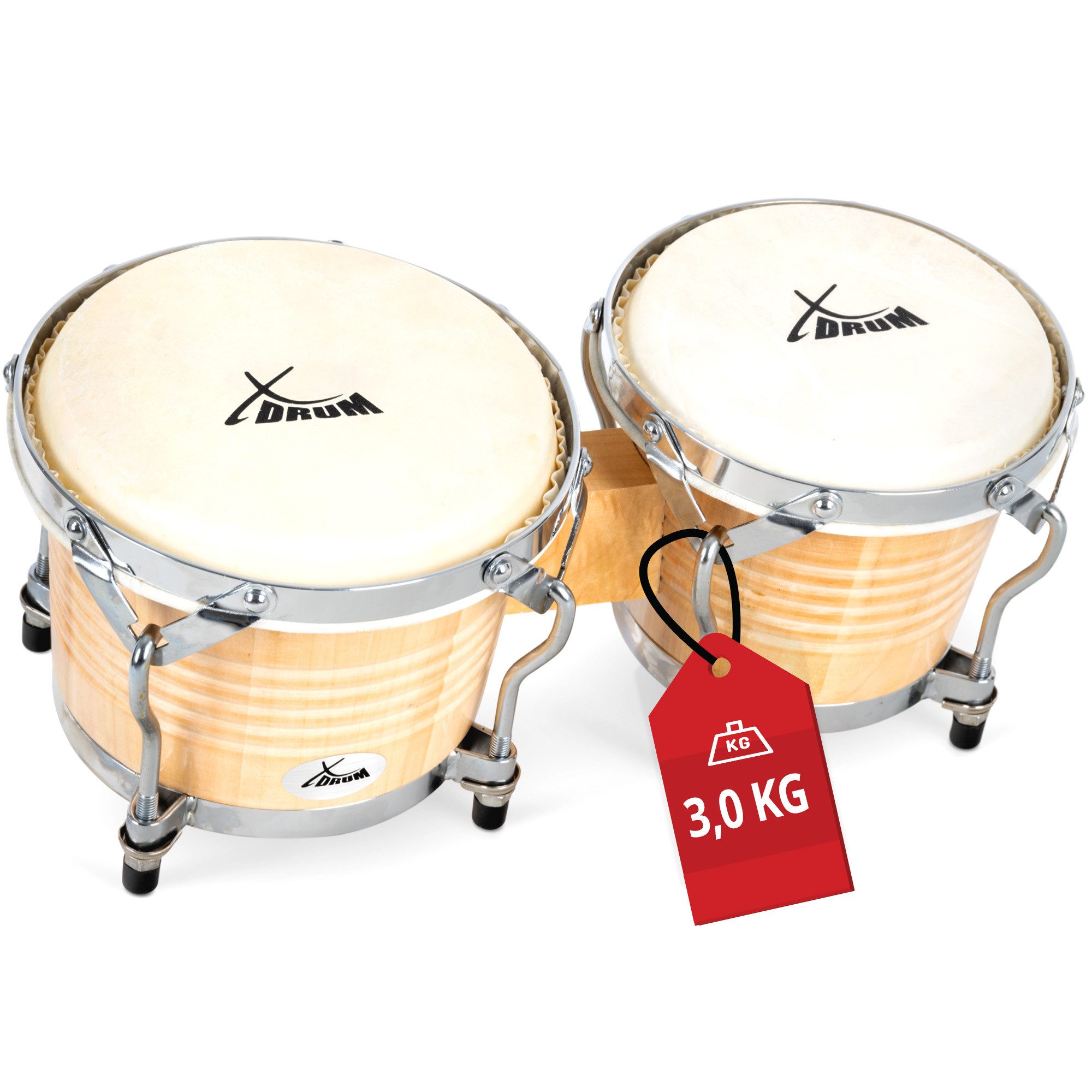 XDrum Bongo Pro - 6,5" Macho und 7,5" Hembra, mit stimmbaren Naturfellen - Holz: Birke