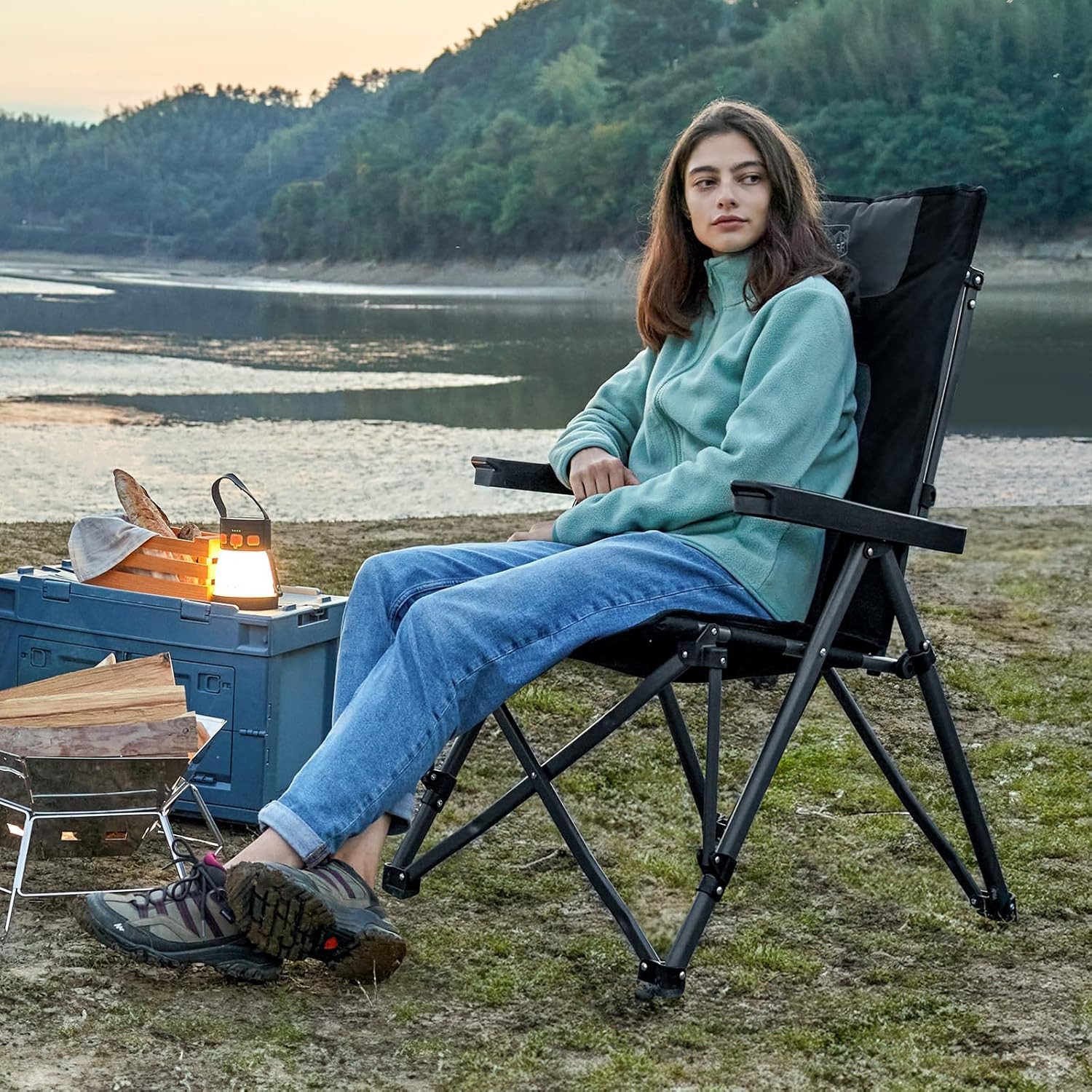 TIMBER RIDGE Campingstuhl Klappstuhl mit Gepolstert, 260 KG belastbar (1 St), mit Tragetasche, für Camping, Wandern & Picknick