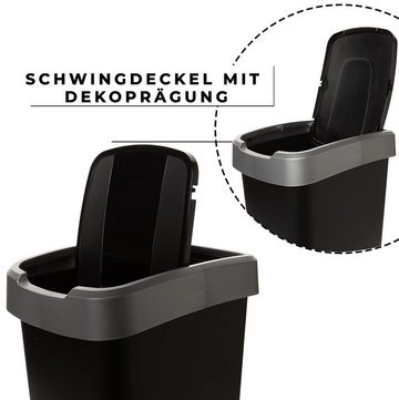 Centi Mülleimer 2er Set Abfalleimer mit Schwingdeckel 50 L, Mülleimer Küche 56x29x39cm, Stilvoll in Schwarz/Silber