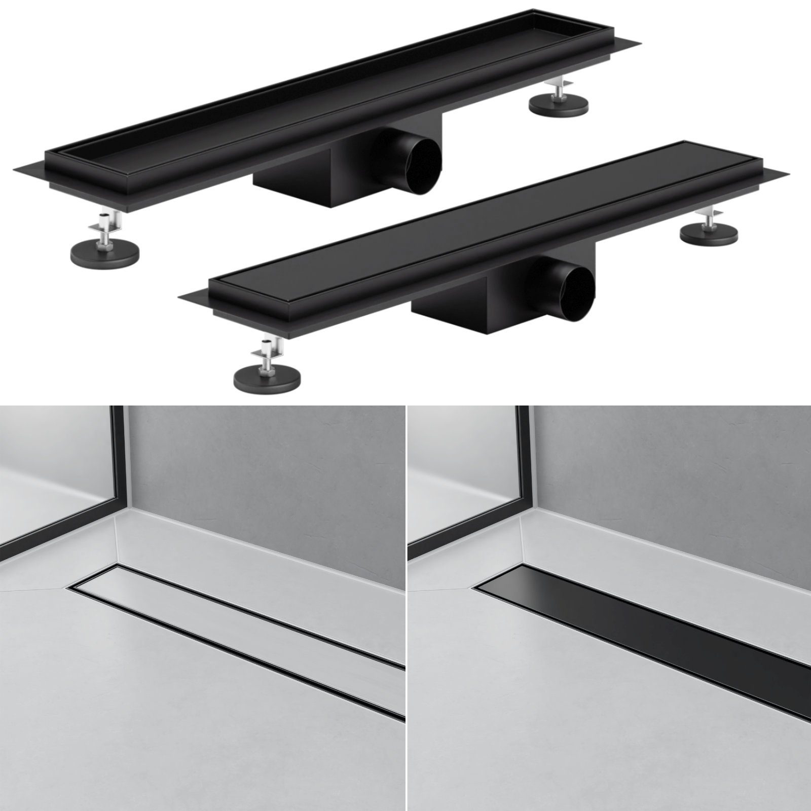 HAGO Duschrinne 2in1 Duschrinne Schwarz Duschablauf Bodenablauf Abflussrinne Edelstahl