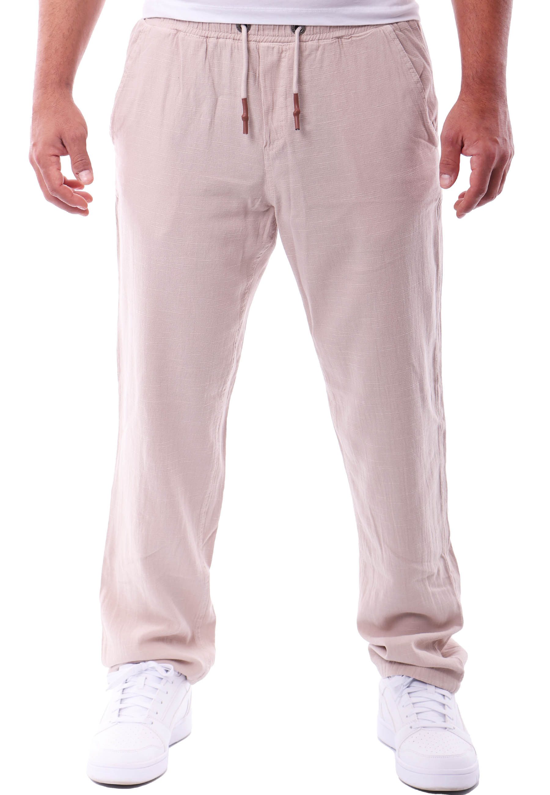 Reslad Leinenhose Reslad Herren Baumwollhose Leinenhose Optik Strandhose RS-3003 (1-tlg., Freizeithose) leichte Freizeithose im Leinen-Look mit Kordelzug