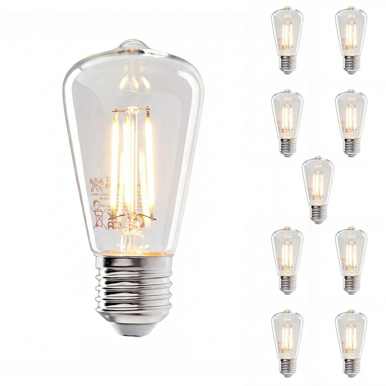 hofstein LED-Leuchtmittel 10er Set Glühbirne Warmweiß 5 Watt 500 Lumen, E27, 2700 Kelvin, Filament