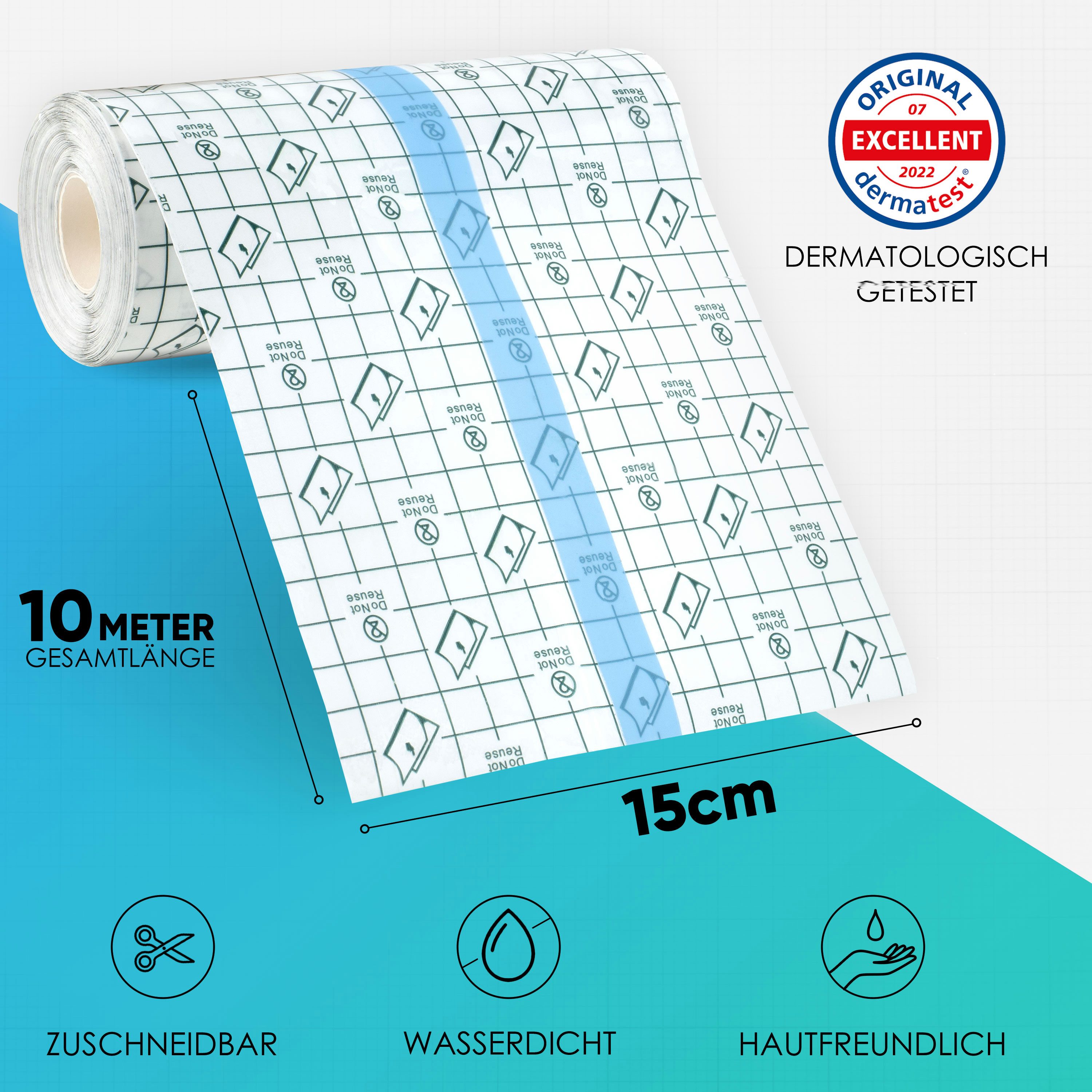 Health Press Wundpflaster Transparenter Folienverband - Tattoo Pflaster Wasserfest 15cm x 10m, Dermatologisch getestet