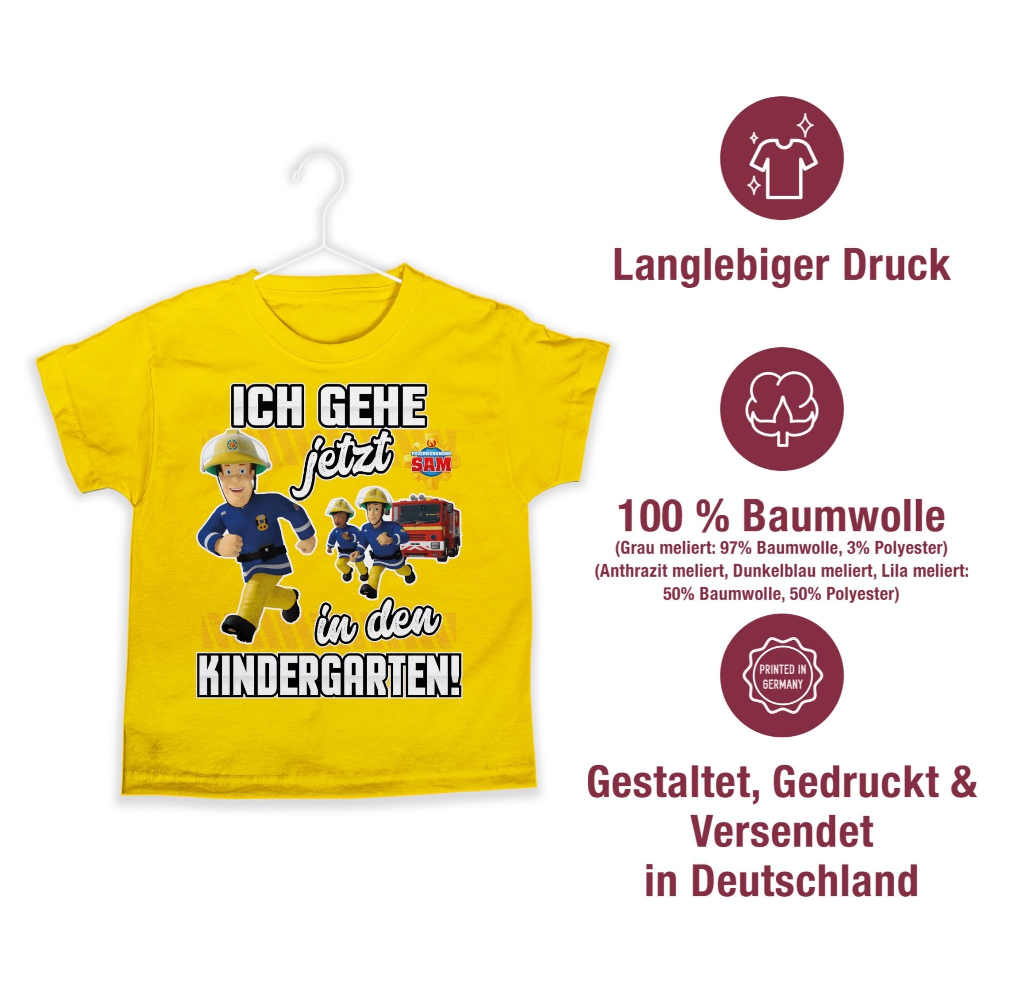 Shirtracer T-Shirt Ich gehe jetzt 02 Gelb Jungen den in Sam Kindergarten! Feuerwehrmann