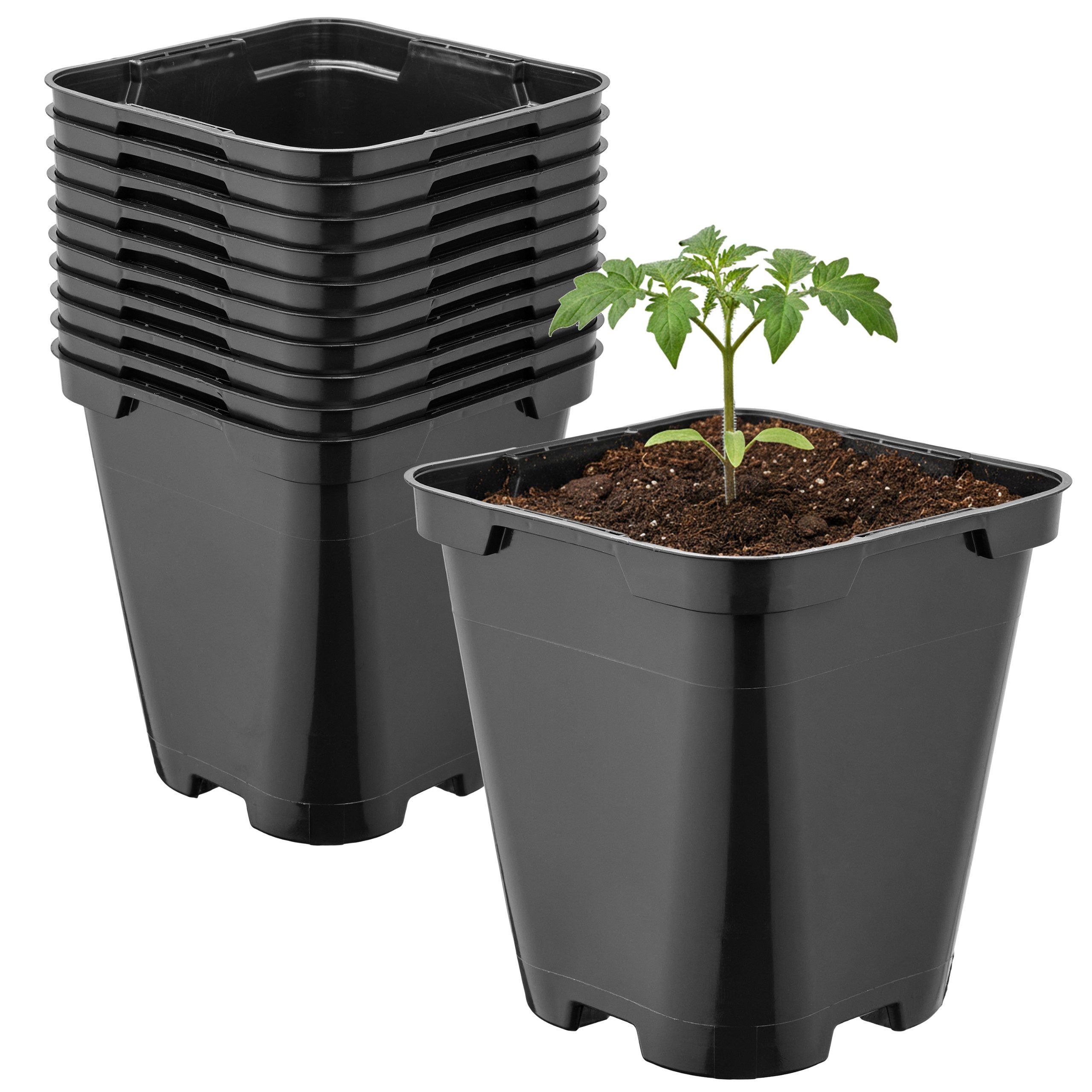 Garronda Blumentopf Kunststoff eckig abgerundet mit Drainagelöchern für Garten GD-0200 (10 St., 10er Set)