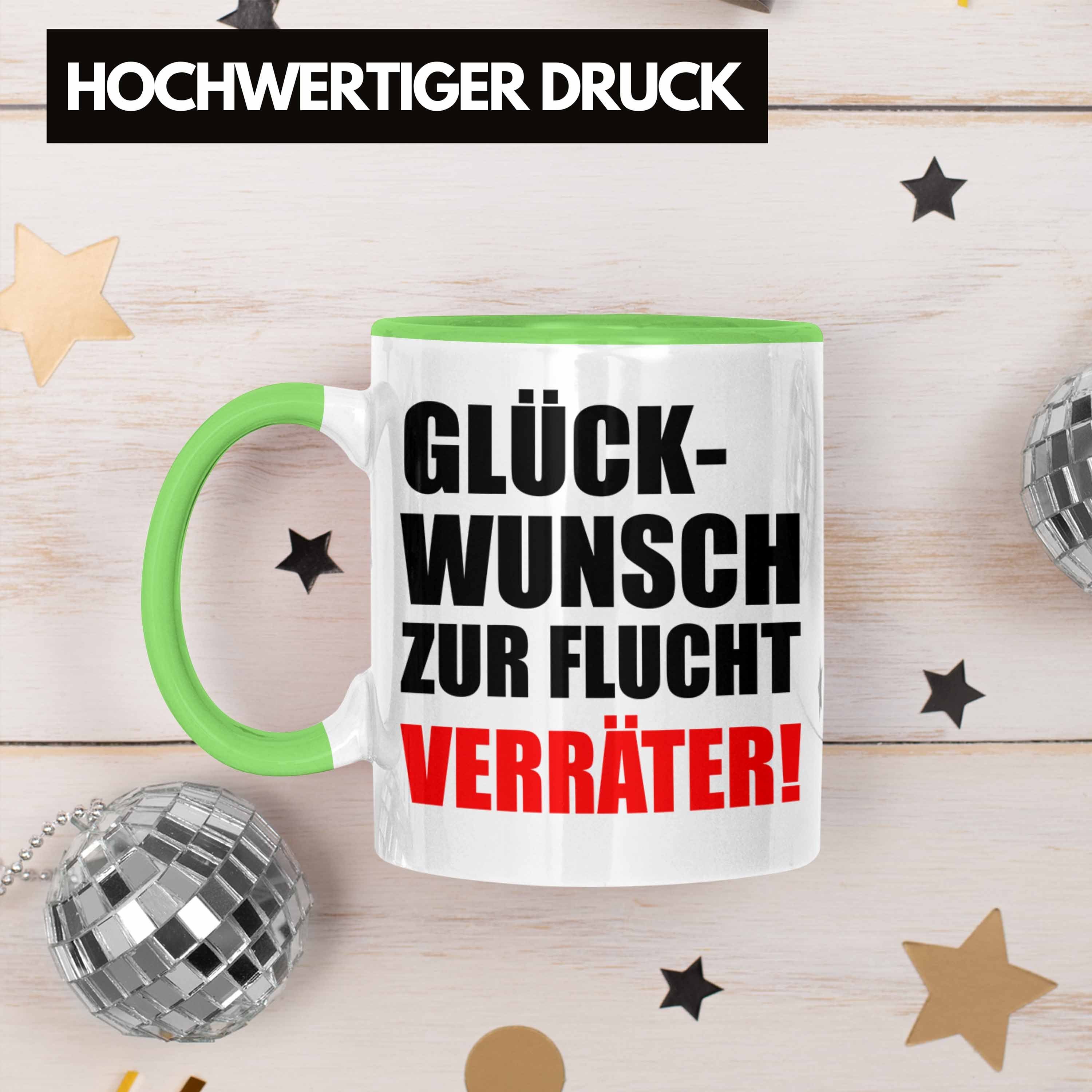 Trendation Tasse Zur Jobwechsel Trendation Geschenk Grün Kollegin Abschiedsgeschenk Lustig Glückwunsch Kollege - Sprüche Kaffeetasse Flucht