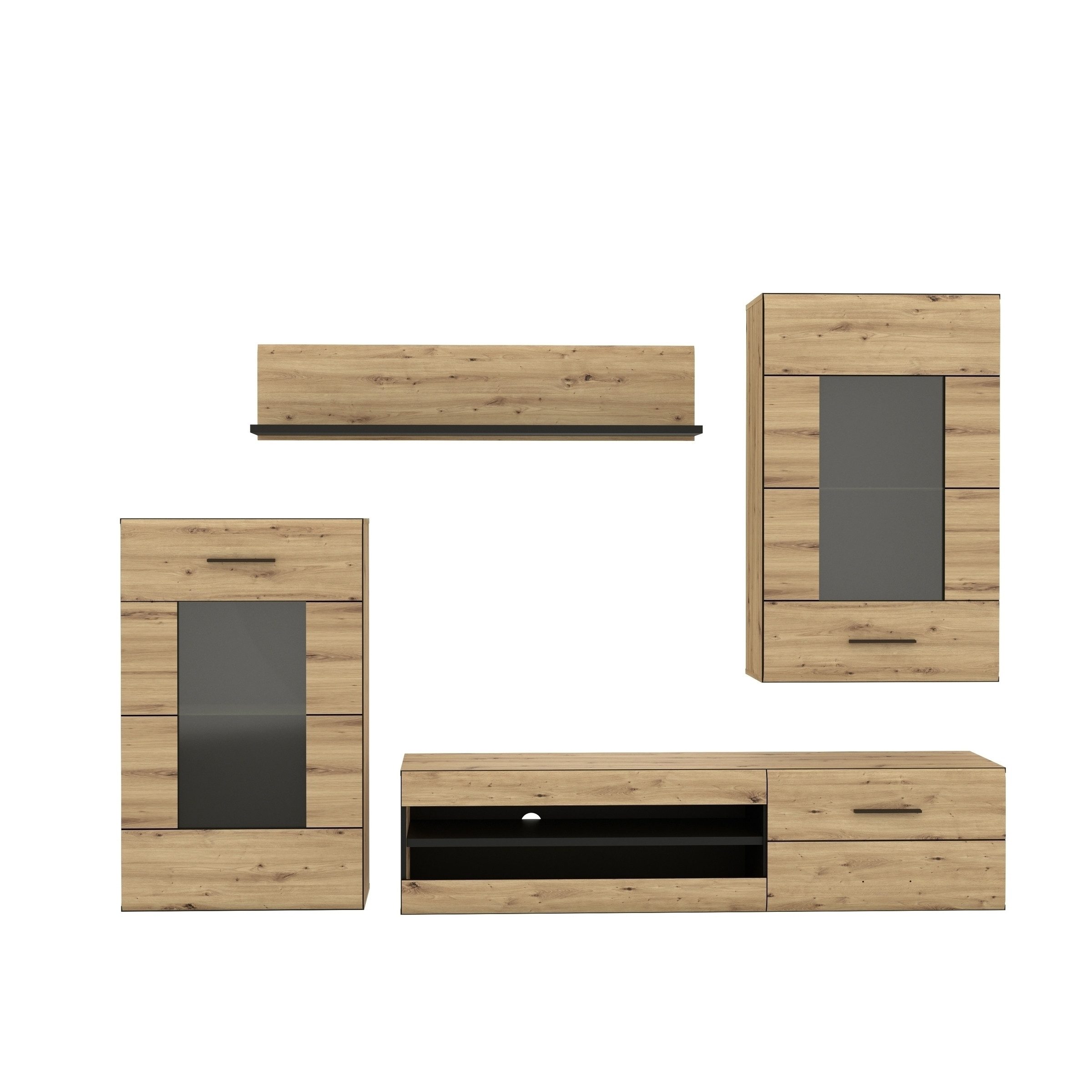 FORTE Wohnwand in braun,schwarz - 238,2x168,4x41,1cm (BxHxT)