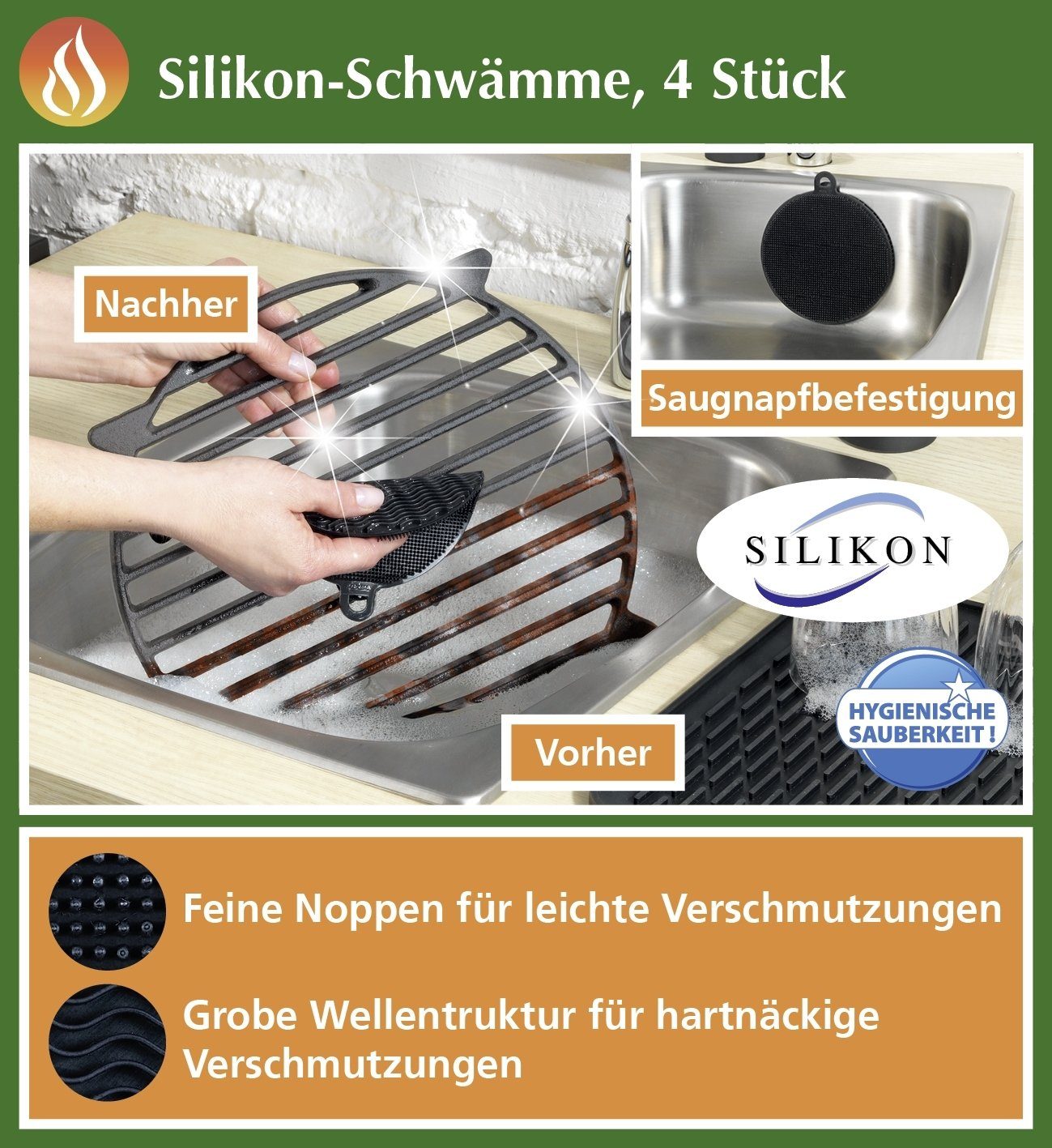 Maximex Schwamm Silikon Schwämme, rund, 4 Stück, schwarz