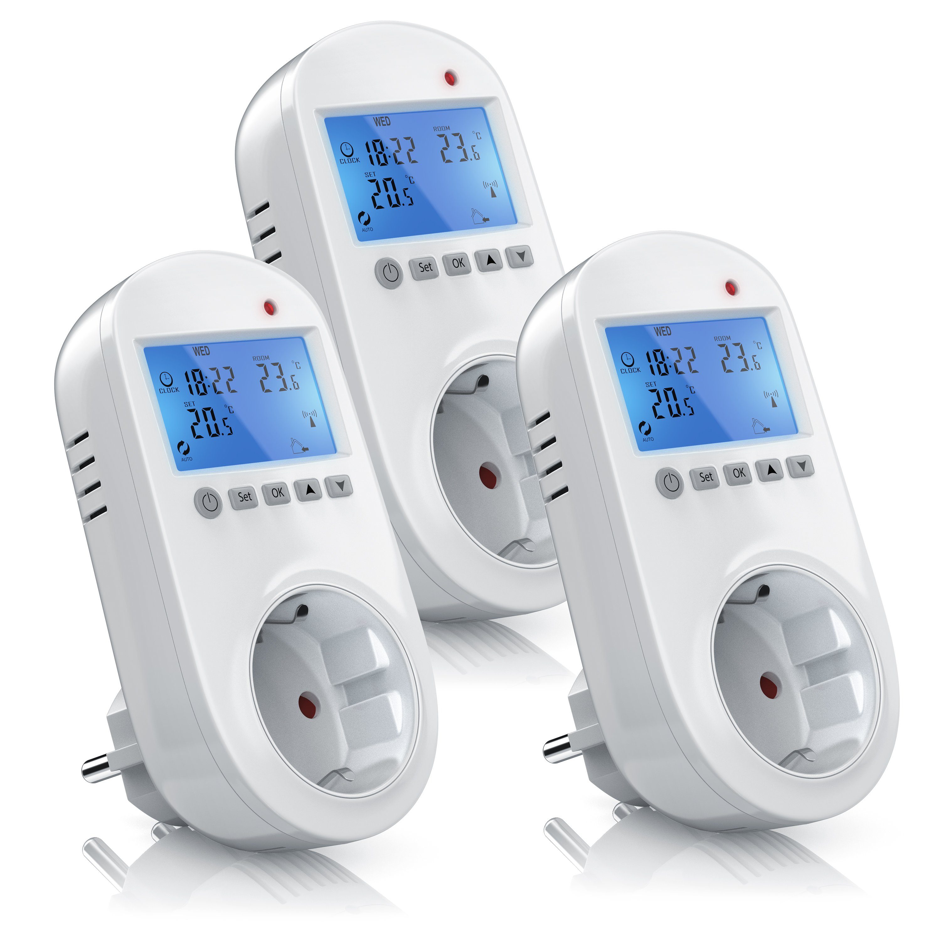 BEARWARE Steckdosen-Thermostat, Spar-Set, 3-St., Heiz & Klimageräte Individuell programmierbar, LCD-Display