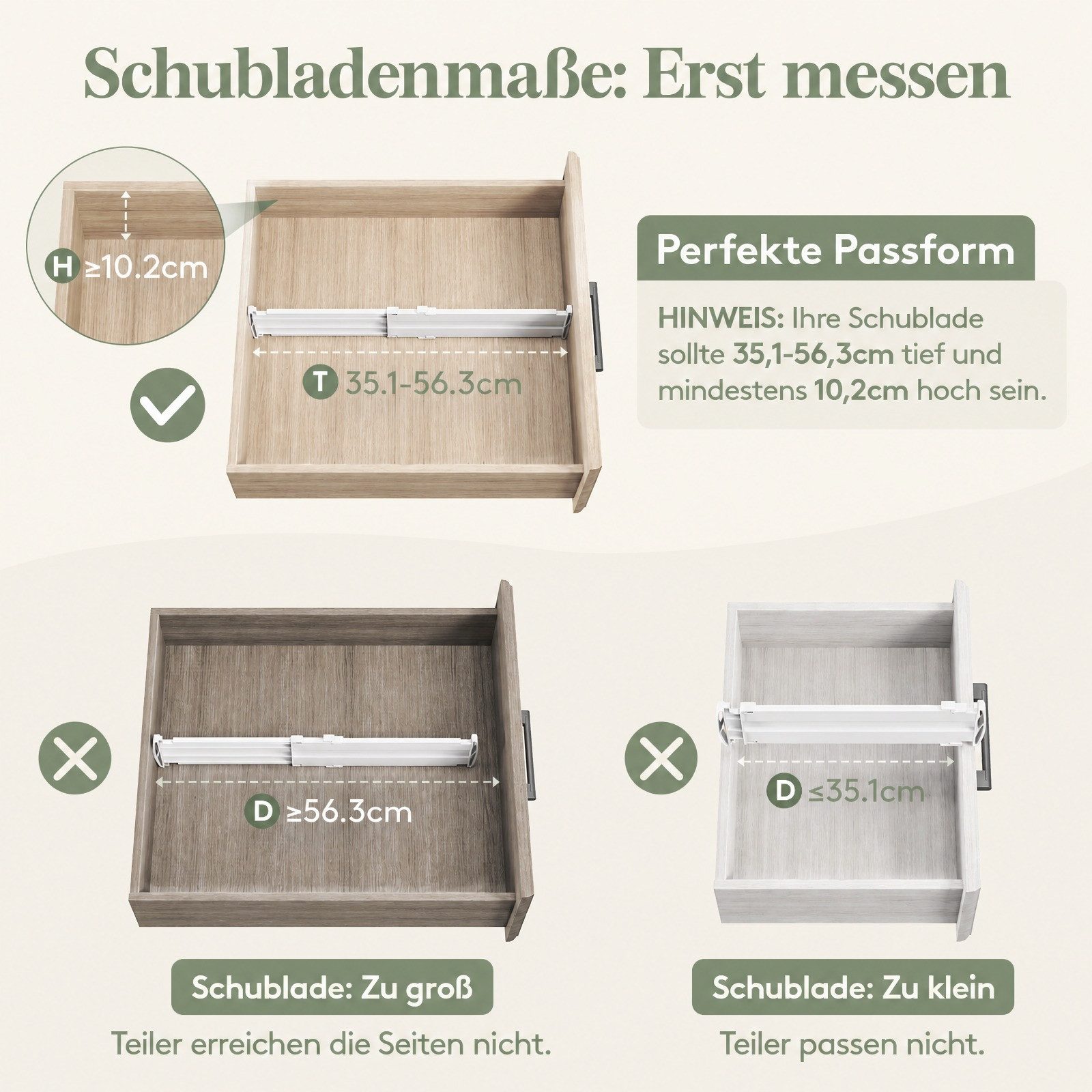 Lifewit Schubladeneinsatz Schubladentrenner verstellbar 35-55 cm, Organizer Küchenschrank. (Set, 4 St., 4-tlg, 5-tlg, 6-tlg, 8-tlg, 9-tlg, 12-tlg), Rissfest, verschleißfest