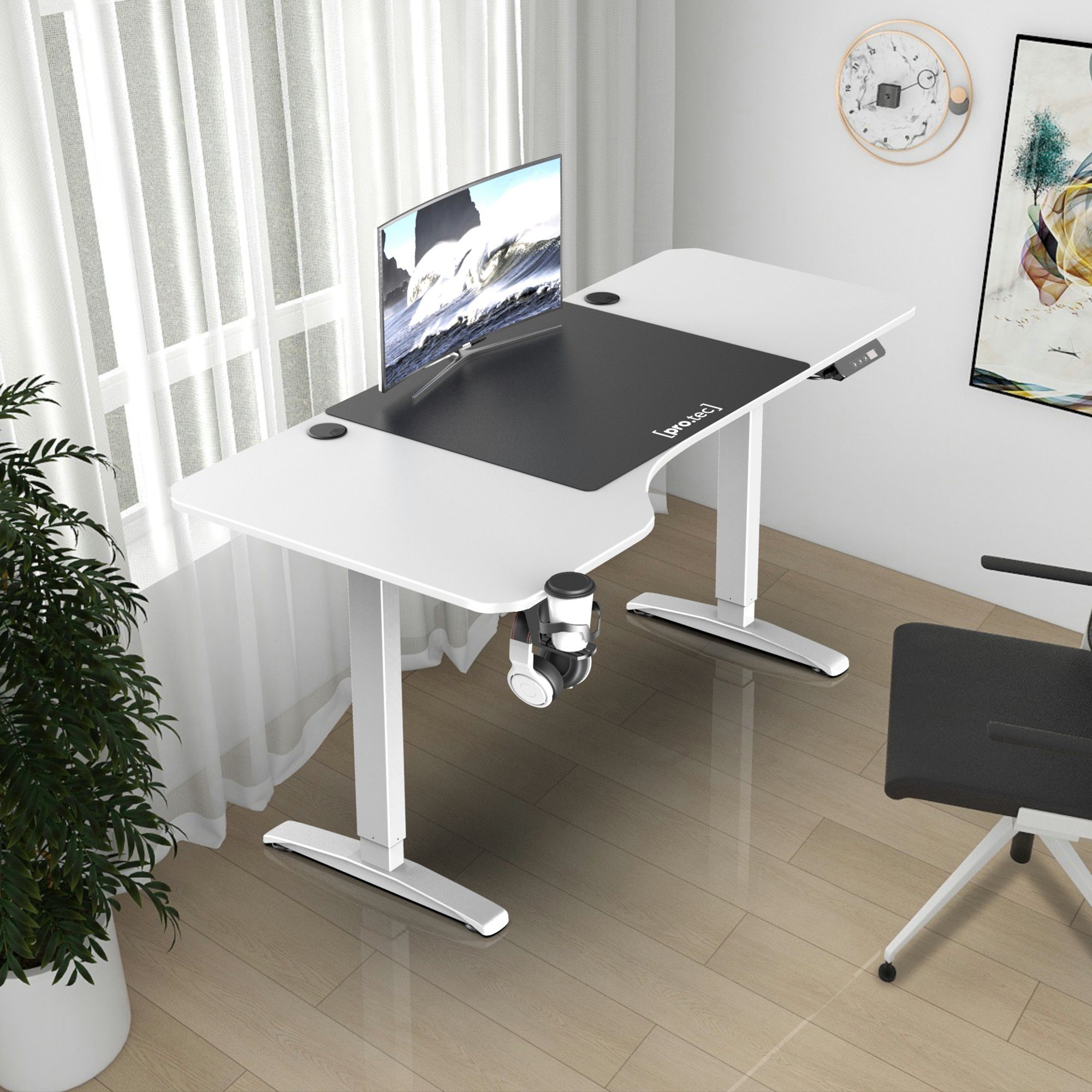 pro.tec Schreibtisch, »Oxnard« Höhenverstellbarer Schreibtisch 160x75cm Weiß | Schreibtische