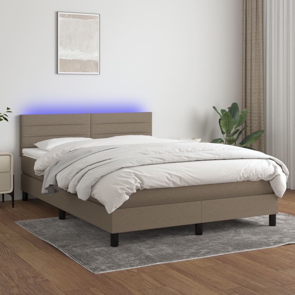 vidaXL Boxspringbett 140 x 200 cm Boxspringbett mit Matratze LED Taupe 140x200 cm Stoff Be