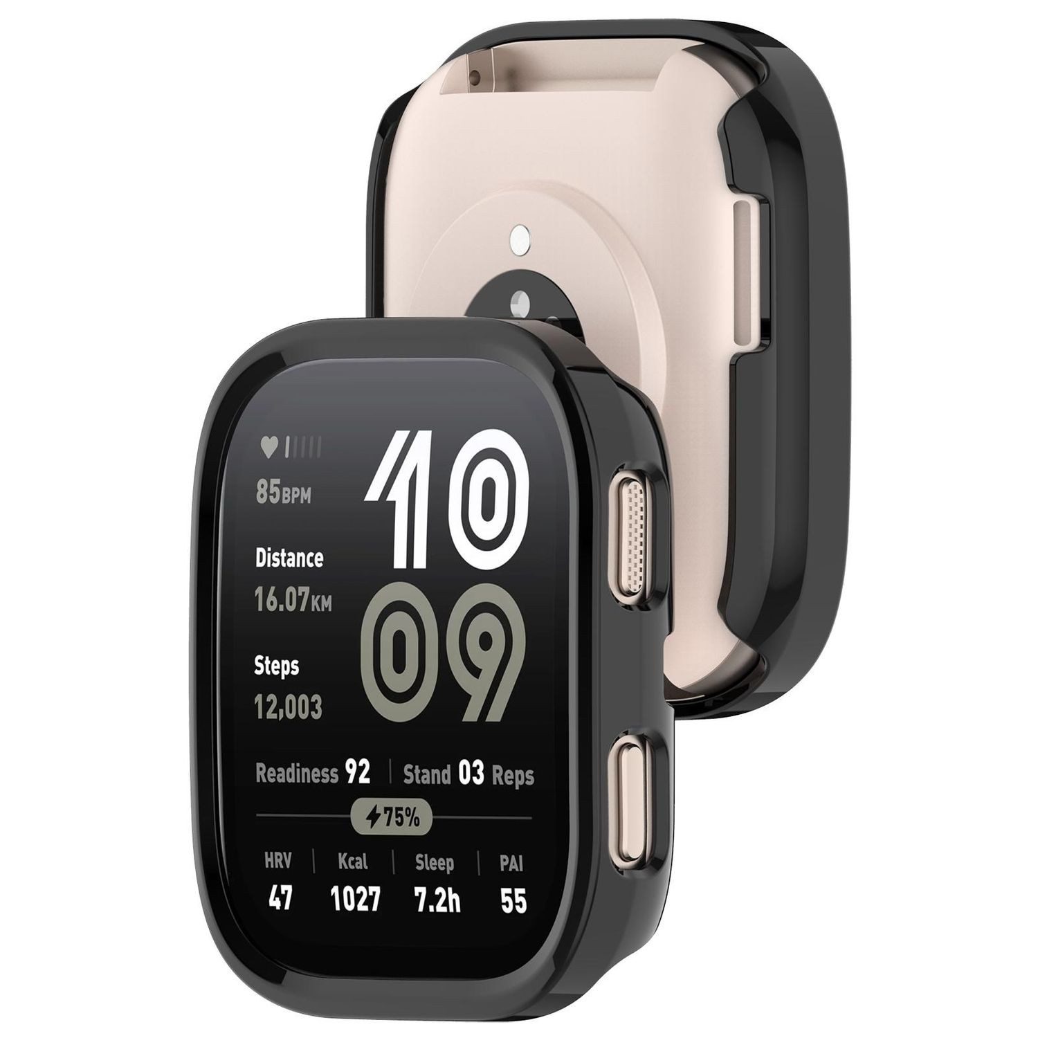 Wigento Smartwatch-Hülle Für Amazfit Bip 6 Design Kunststoff Watch Schutz Gehäuse Hülle Schwarz, Halbseitiger Kunststoff-Schutz, leicht und langlebig