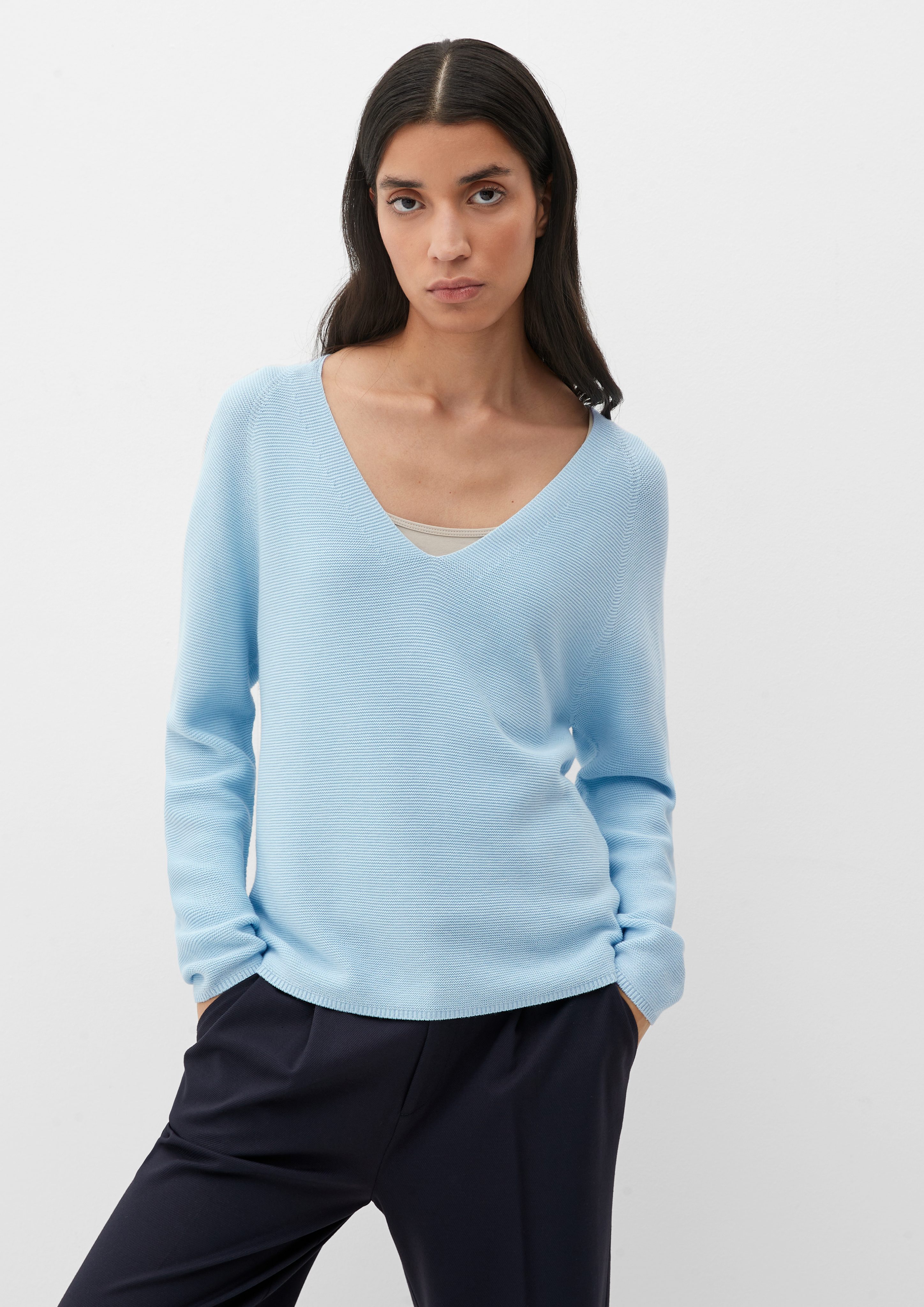 mit hellblau s.Oliver Strickpullover Strickpulli V-Ausschnitt