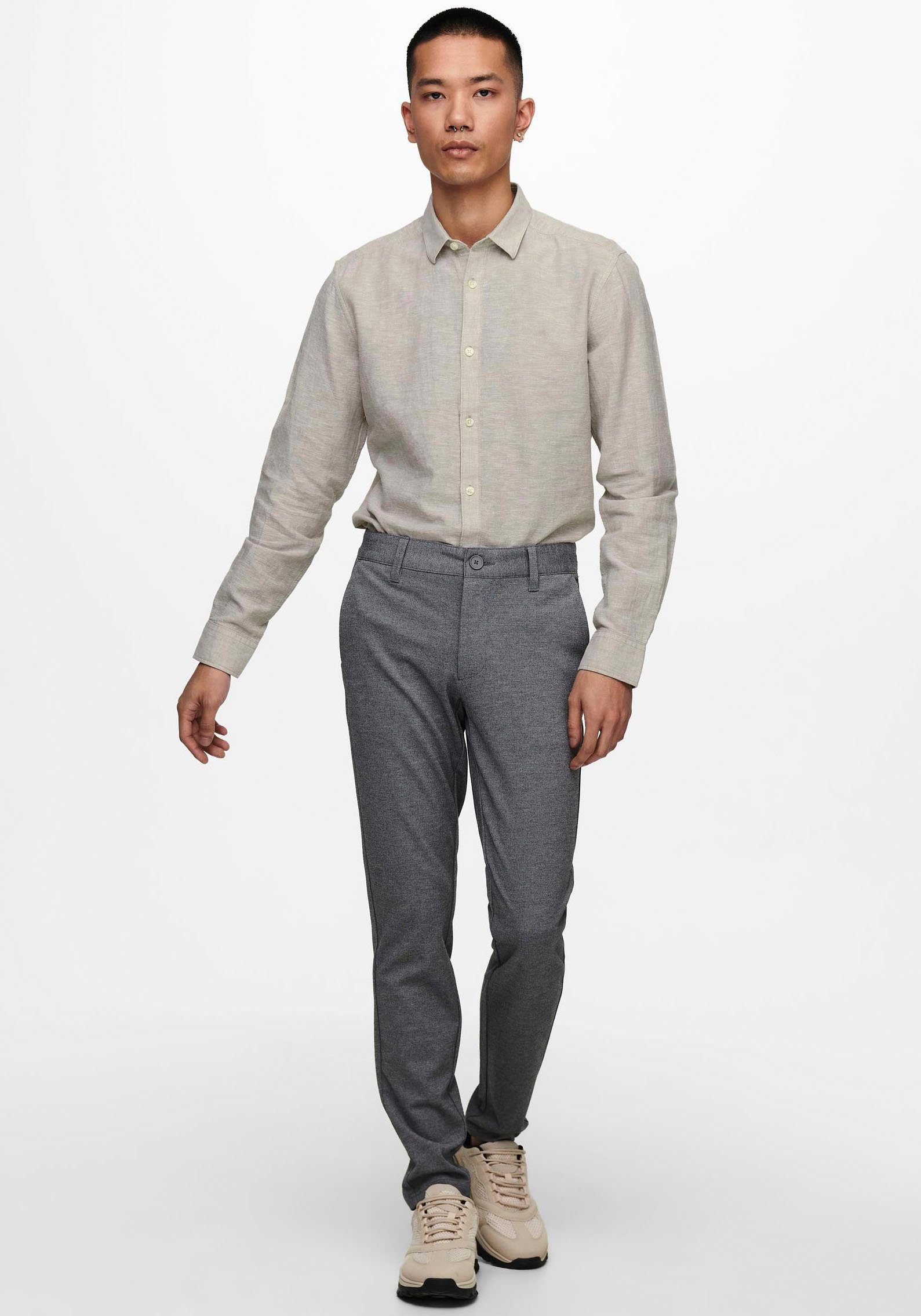 ONLY & SONS Langarmhemd LS SHIRT ONSCAIDEN Chinchilla LINEN NOOS SOLID