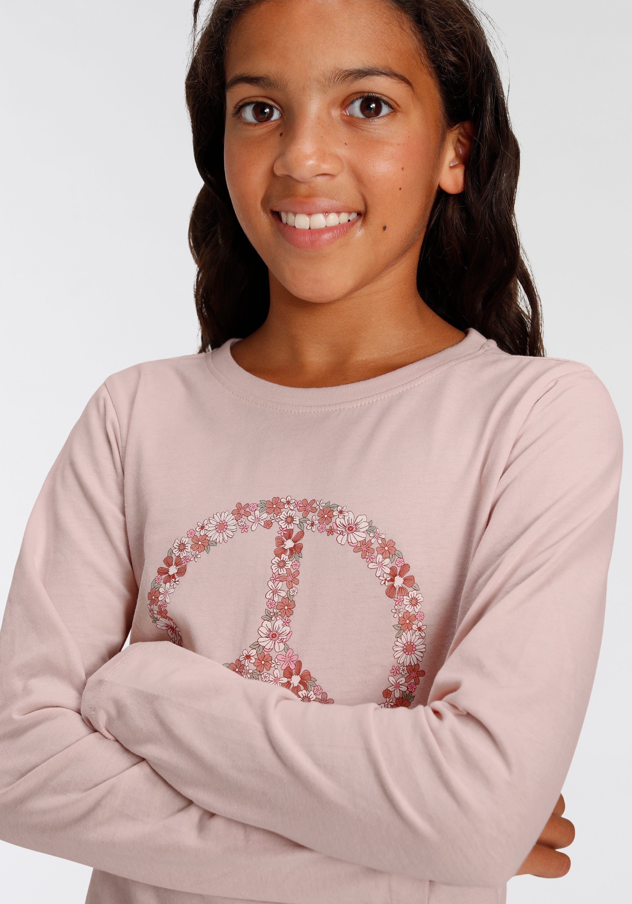 KIDSWORLD Langarmshirt Peace Langarm, Basic-Passform, mit Statements/Sprüchen