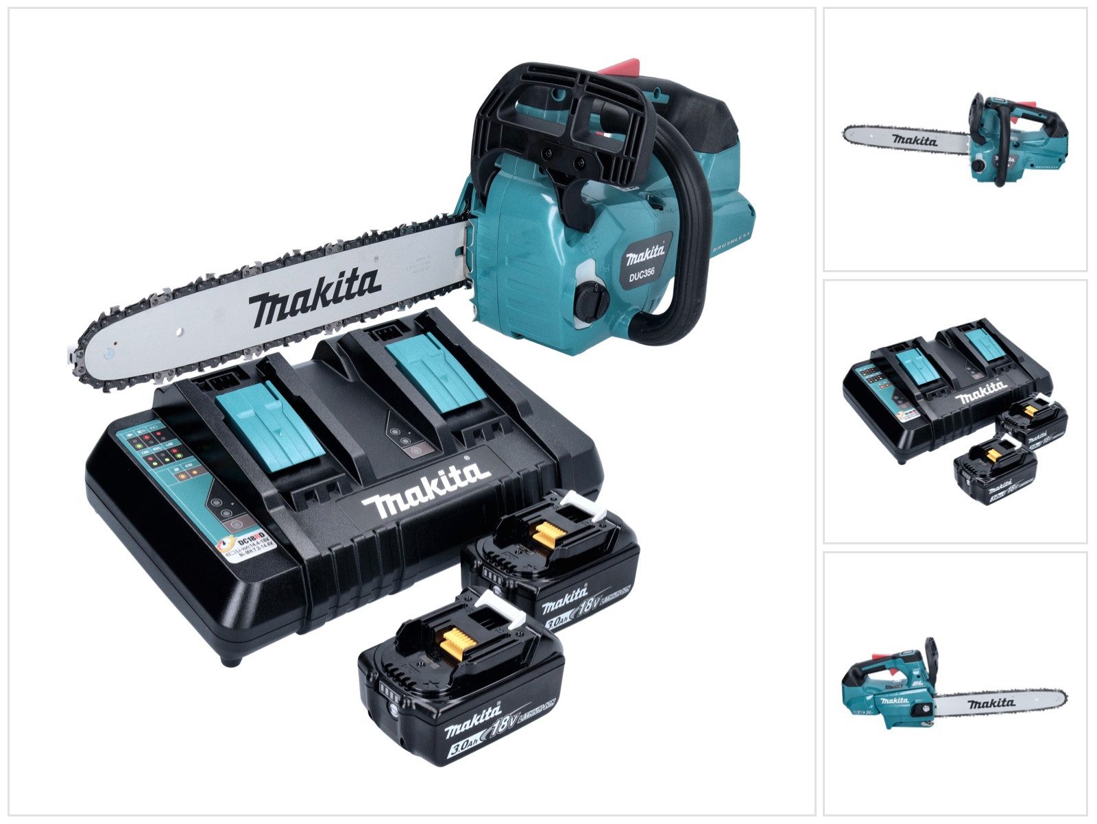 Makita Benzin-Kettensäge DUC 356 PFB Akku Kettensäge 36 V (2x 18 V) 35 cm Brushless + 2x Akk