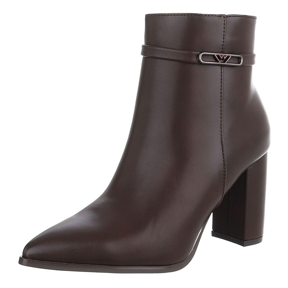 Ital-Design Damen Stiefelette mit Blockabsatz und Riemendetail High-Heel-Stiefelette (92269269) Blockabsatz Stiefeletten in Braun