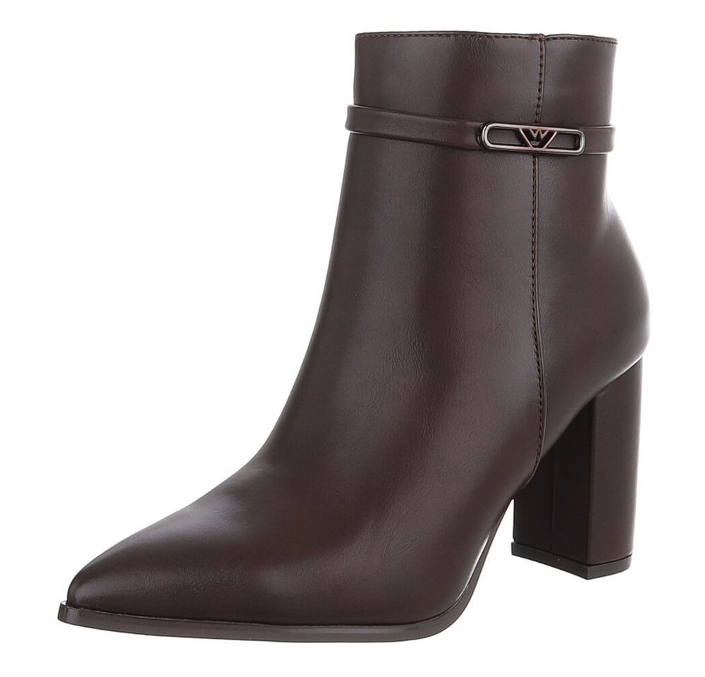 Ital-Design Damen Stiefelette mit Blockabsatz und Riemendetail High-Heel-Stiefelette (92269267) Blockabsatz Stiefeletten in Braun