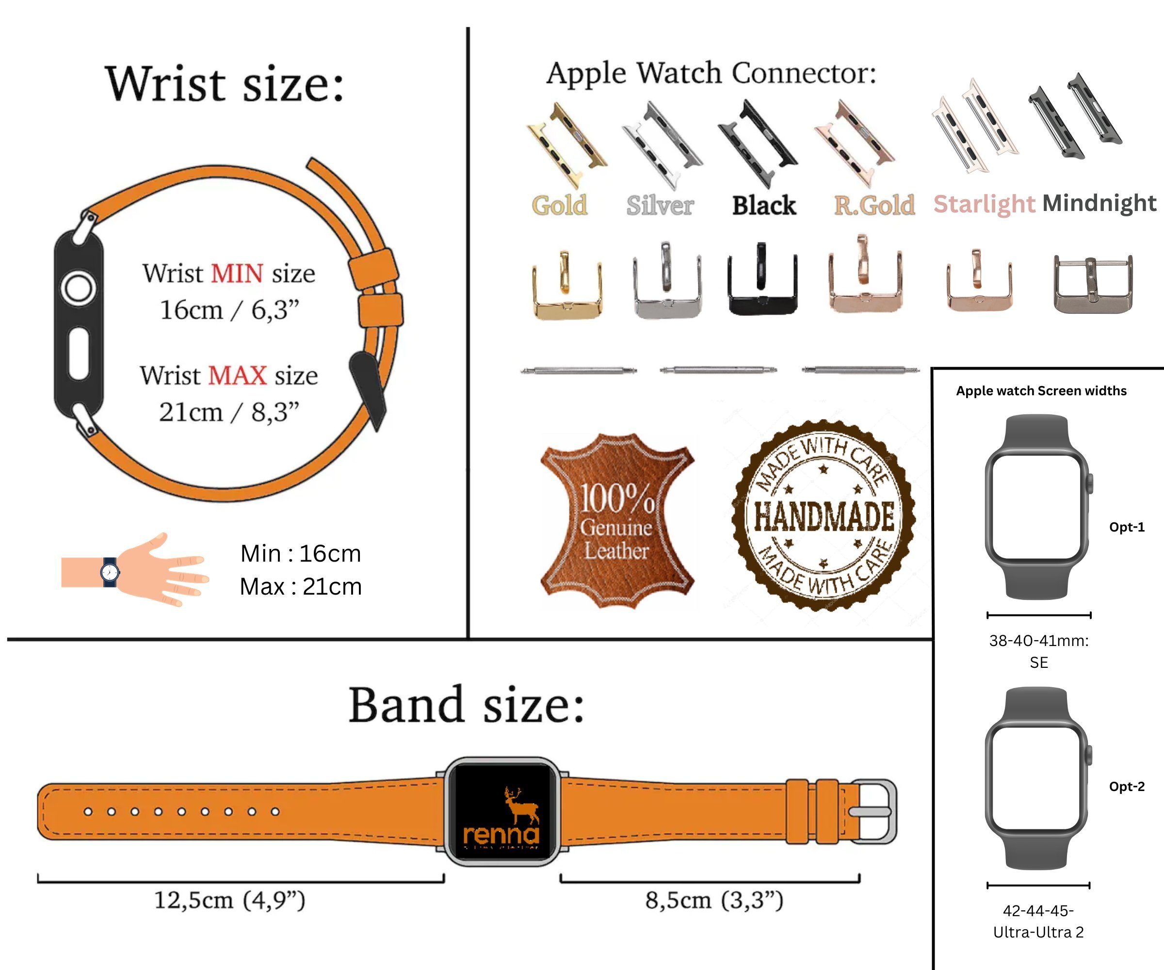 Renna Leather Uhrenarmband Apple Watch Band für Series 10 / Ultra/9/SE/8-1 Echtleder Armband