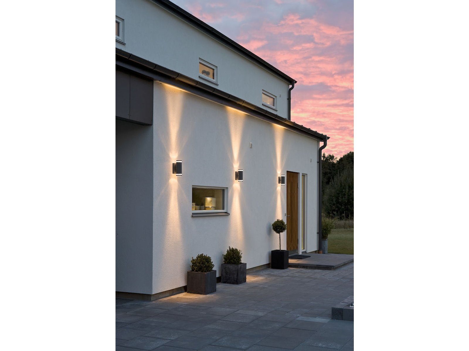 KONSTSMIDE LED Außen-Wandleuchte, LED wechselbar, warmweiß, Fassadenbeleuchtung Up Down Haus-wand Carport beleuchten Schwarz, 24cm