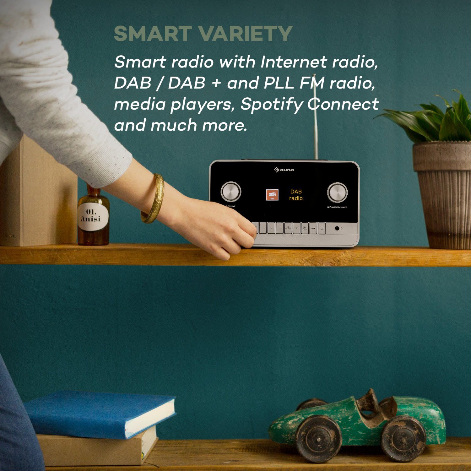 Spotify DAB+; 150 (DAB; Digitalradio Internet 2.1-Internetradio Fernbedienung) ;AUX, Küchenradio - Spotify 2,8" DAB/DAB+/FM Radio Auna Connect TFT-Display mit BT Radio FM; mit DAB Plus WLAN Bluetooth MKII