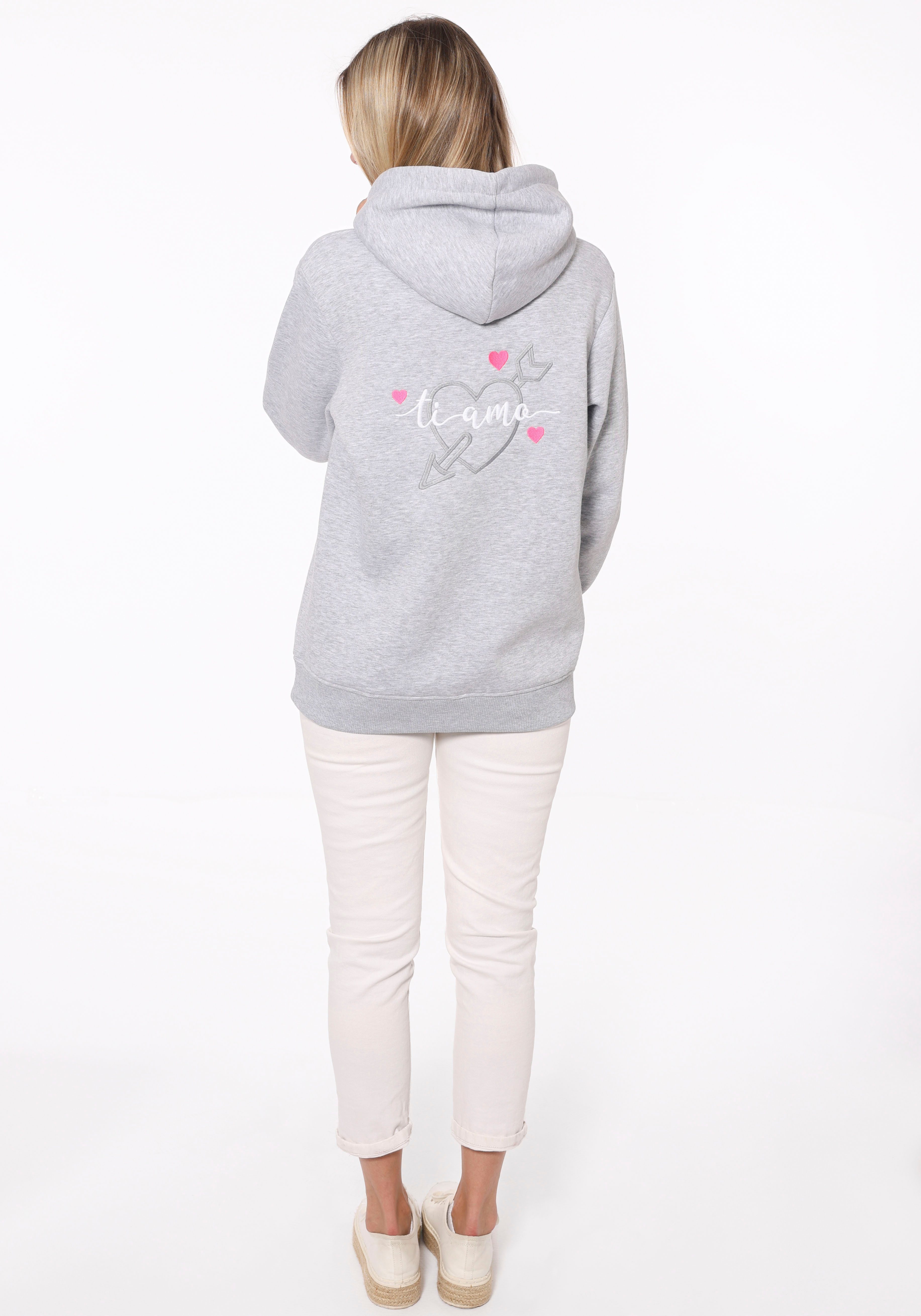 Zwillingsherz Kapuzensweatshirt mit "Amore"-Schriftzug und Herzchen günstig online kaufen