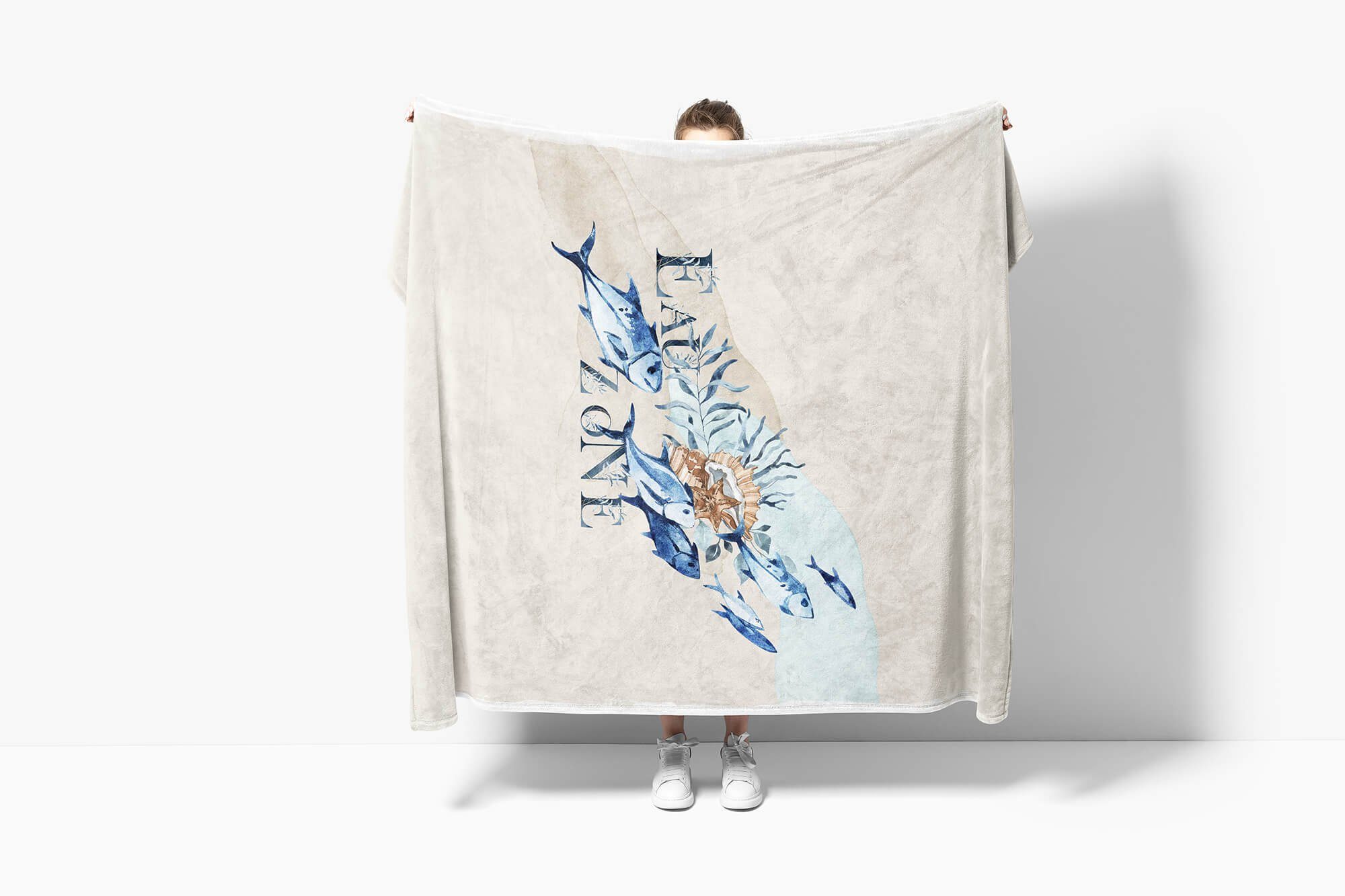 Sinus Art Handtücher Handtuch Saunatuch (1-St), Ozean Kuscheldecke Strandhandtuch Baumwolle-Polyester-Mix Fische Motiv, Korallen Handtuch Kunstvoll