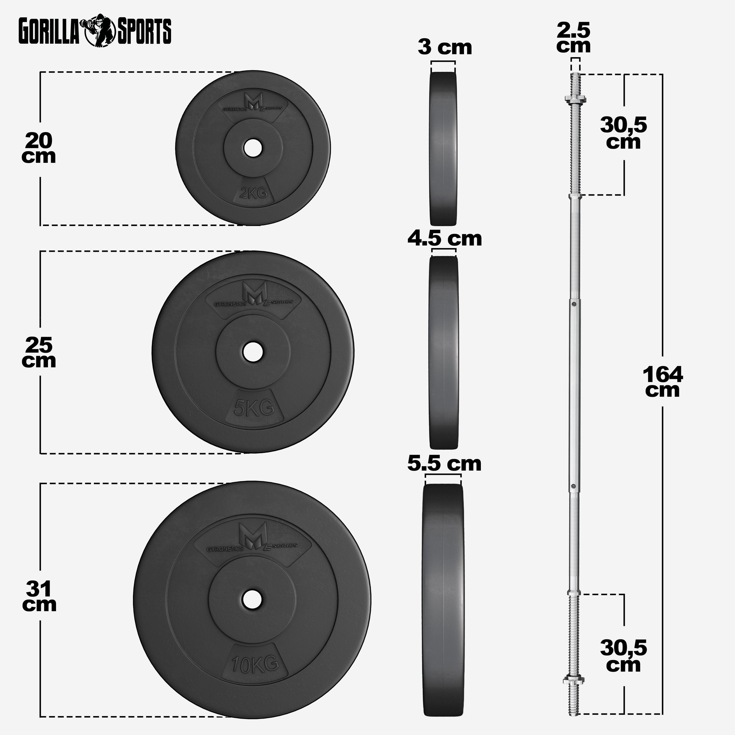 GORILLA SPORTS Hantel-Set E-Series Langhantelset 25 mm Kunststoff 60 kg