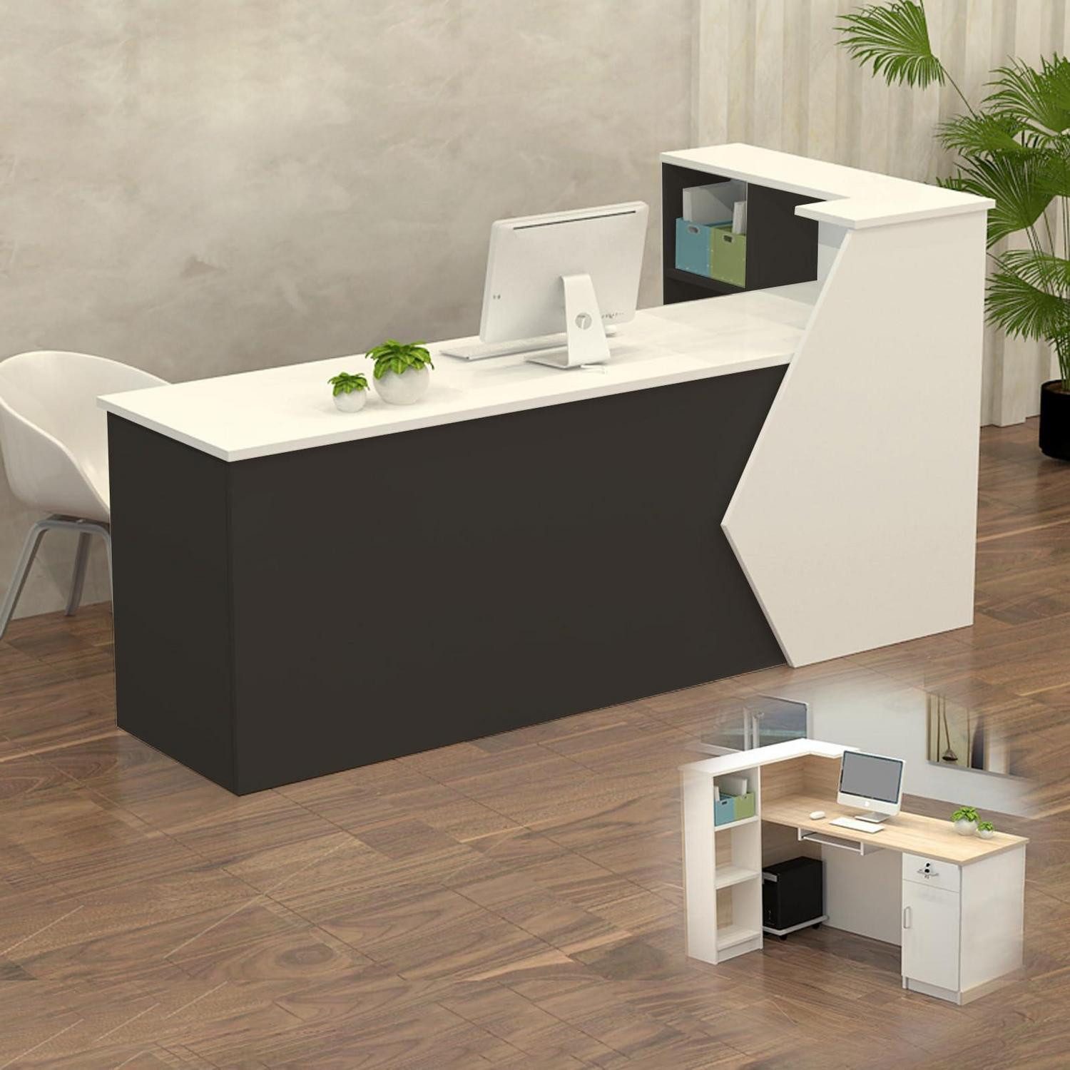 LuxusKollektion Empfangstheke Empfangstheke Verkaufstresen Holz Weiß Schwarz Oben Links 150x60x100cm